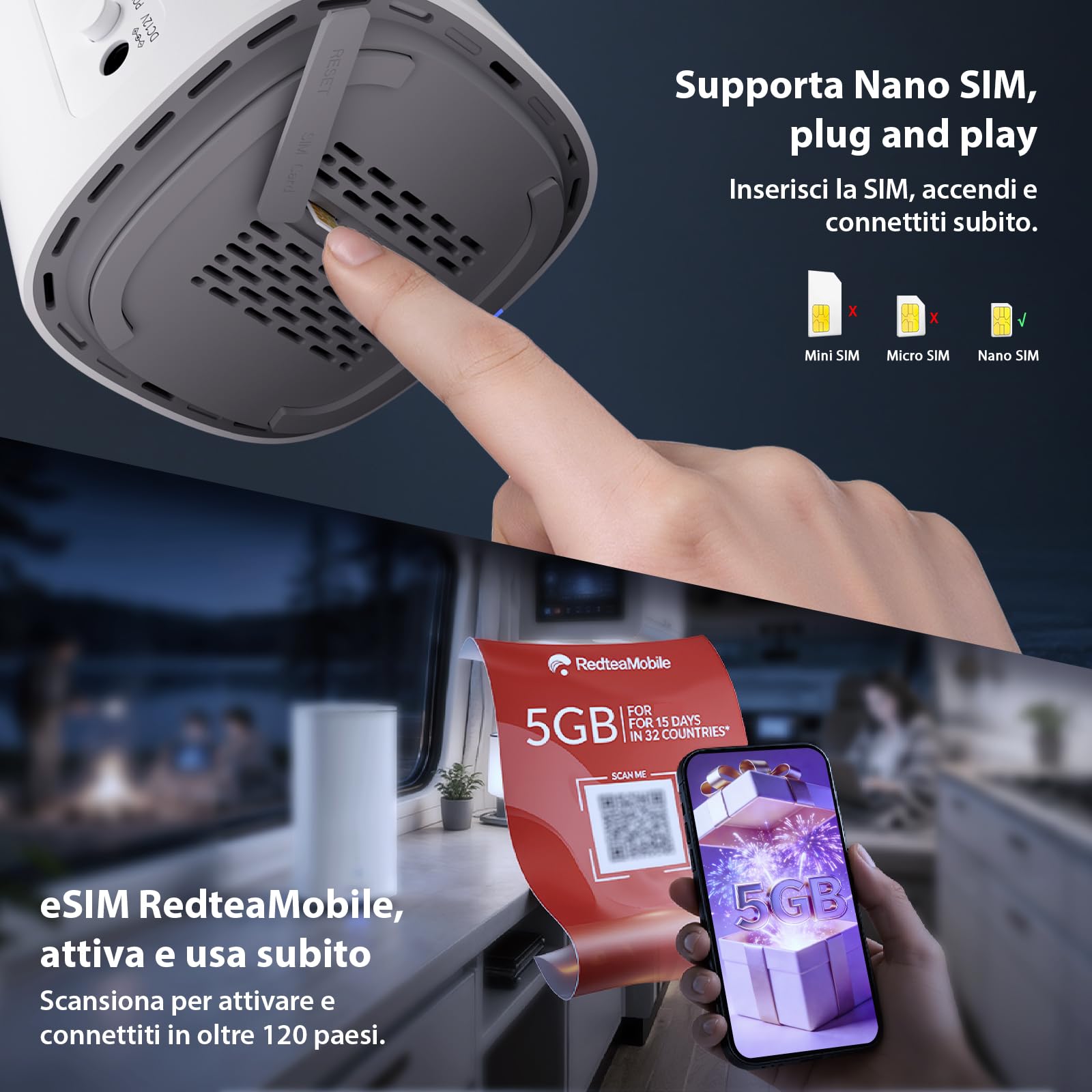 STRONG Router 5G con SIM, WiFi 7 BE3600 Dual Band, Router WiFi con SIM fino a 3,2 Gbps, Gigabit LAN/WAN, WAN Backup, NFC One-Tap, 8K Streaming, Router per Casa e Ufficio | Router WiFi con SIM fino a 3,2 Gbps, Gigabit LAN/WAN, WAN Backup, NFC One-Tap, 8K S