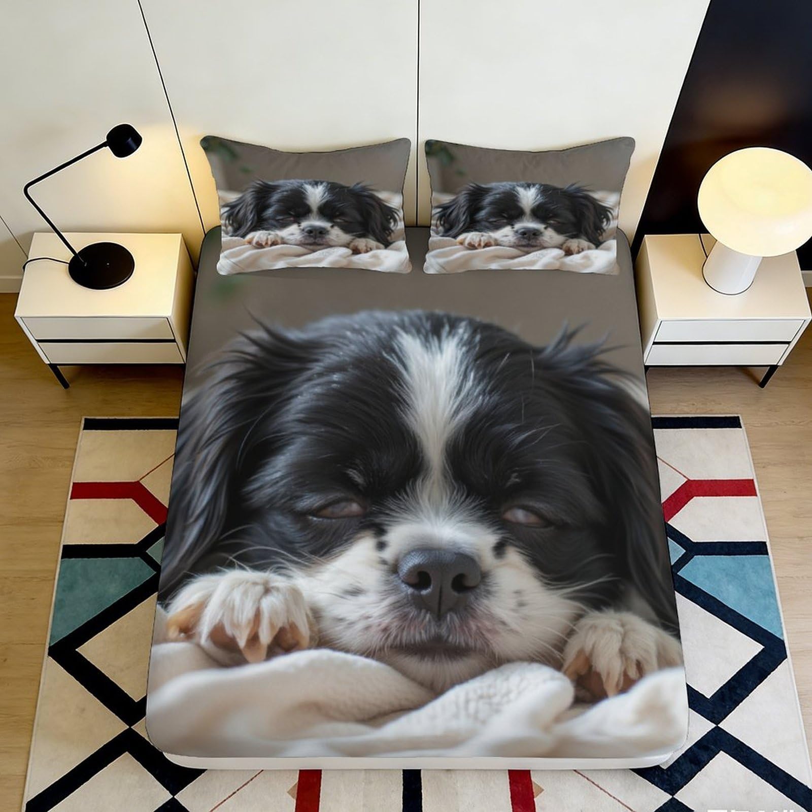 3D Printed Sleepy Dog Fitted Sheet Microfiber Soft Breathable Puppy Bed Cover for Bedroom Guest Room Mattress Decor 90x200x25cm
