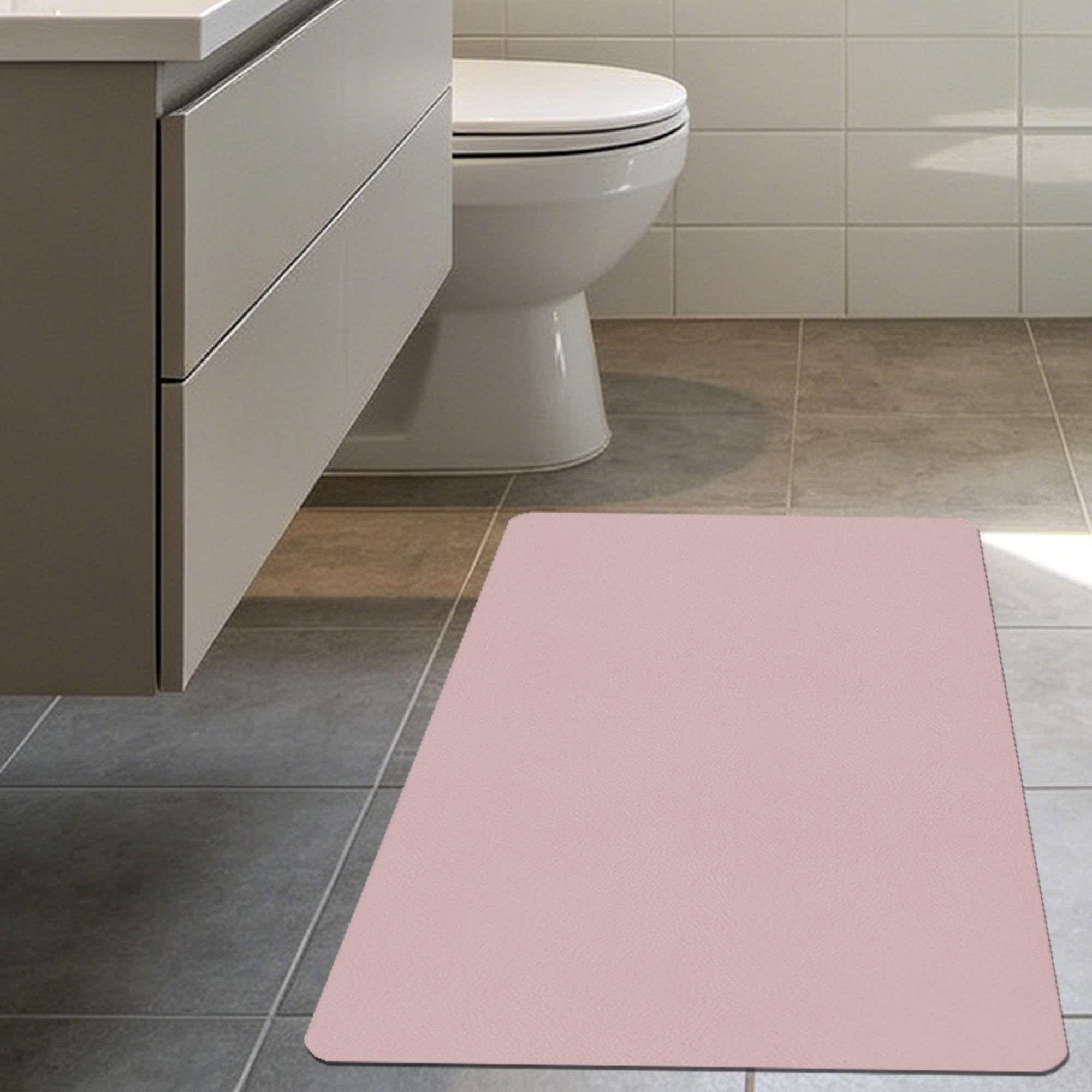 Alfombra Baño Diatomita 115 x 125 cm Super Absorbente Alfombrilla de Ducha Antideslizante Higiénico y Funcional para Bañera, Ducha, Cuarto de Baño y Cocina, Rosa