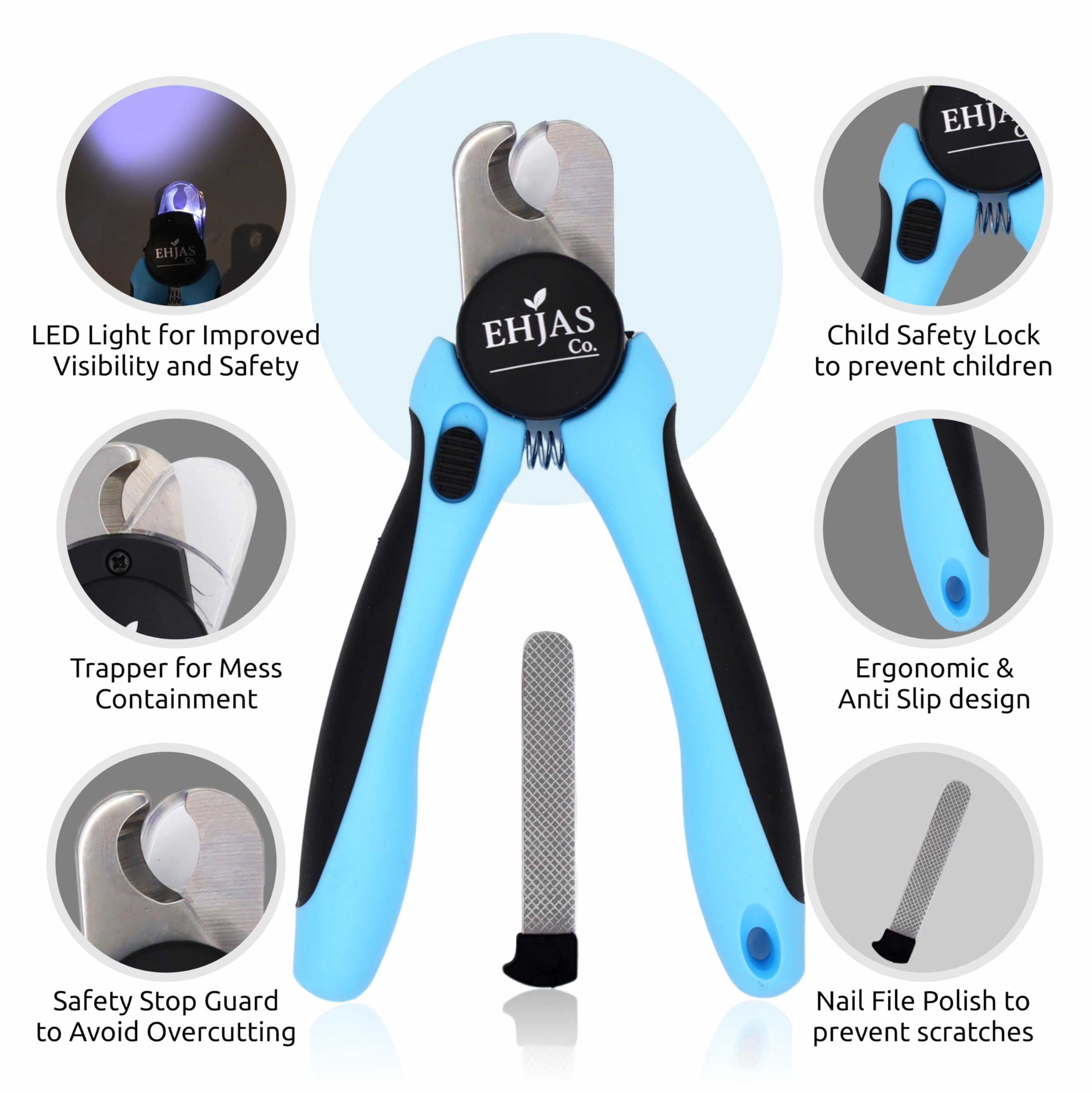 Stainless Steel Pet Nail Trimmer/Clipper with LED Light, Nail Trapper and Filer, Blue, for Dogs and Cats - image 3