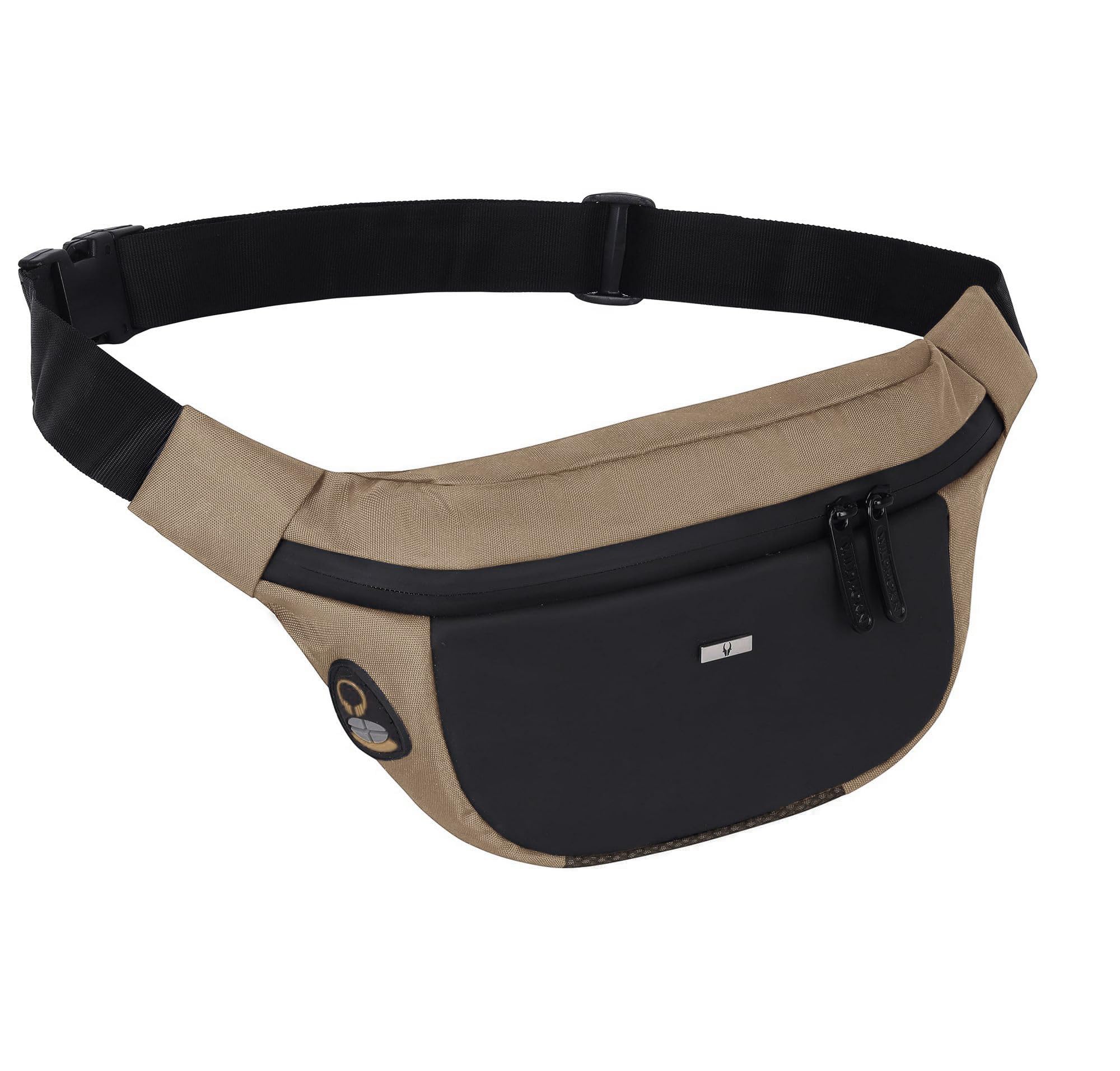 WILDHORN 2.4L Waist Bag for Men Women I Headphone Hole I Ultra Strong Stitching, Sturdy Zippers, Waterproof, Fanny Pack for Hiking Travel Camping Running Sports with Adjustable Strap (Khaki & Black)-picture-34