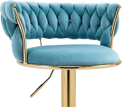 Miniatura 9 de Kakotito Taburetes de bar giratorios de terciopelo de 360 con respaldo bajo y reposapiés, taburetes de bar ajustables, taburete de bar dorado (1