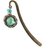Vista 4 de La Luna Loteria Crescent Moon Brass Bookmark with Reversed Decoupage Glass Cabochon