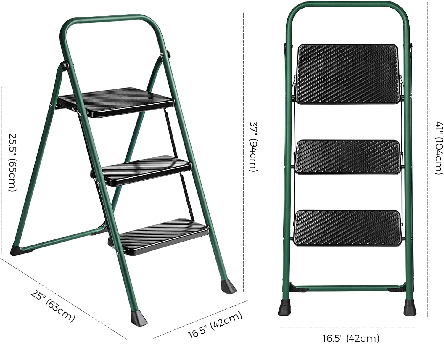 Delxo 3 Step Folding Step Ladder, Heavy Duty &Portable Step Stool for Adults with Longer Cushioned Handle & Widen Textured Steps,Hold up to 330lbs Green - - 