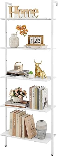 Tajsoon Estantería para libros, estante de escalera, 5 niveles de madera montado en la pared, estantes de almacenamiento abiertos para el hogar,