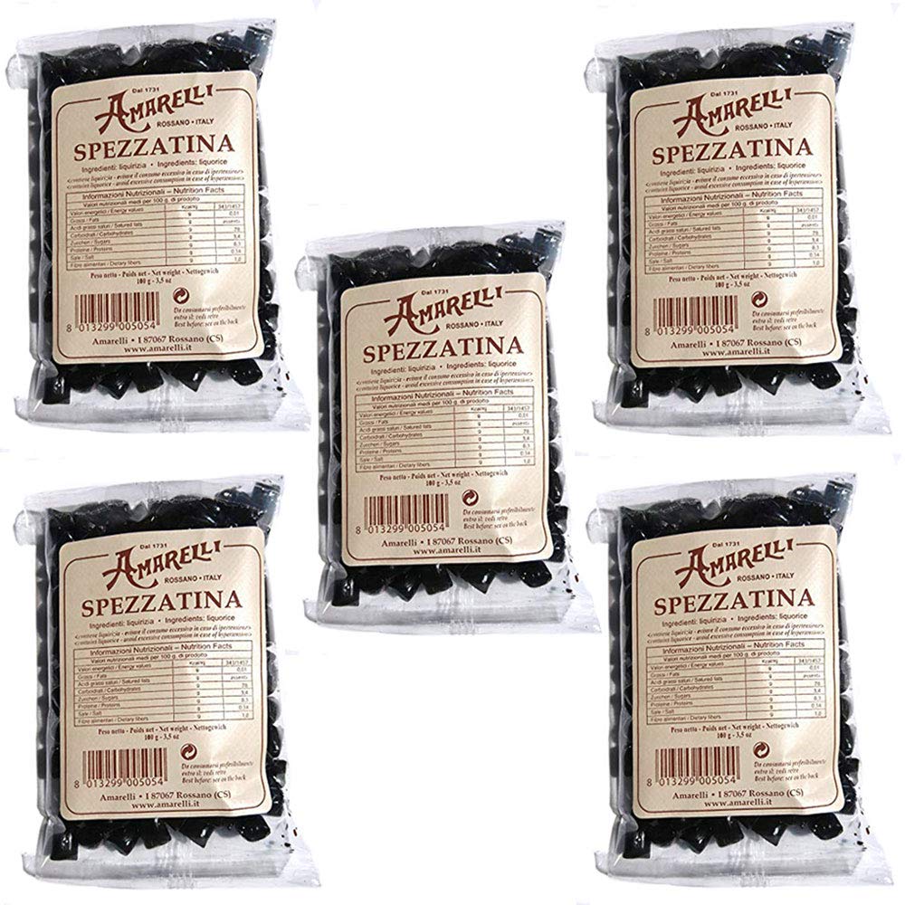 5x Amarelli - Spezzatina 100 gr -> 5 confezioni da 100gr ciascuna | Liquirizia Pura, 500gr in totale