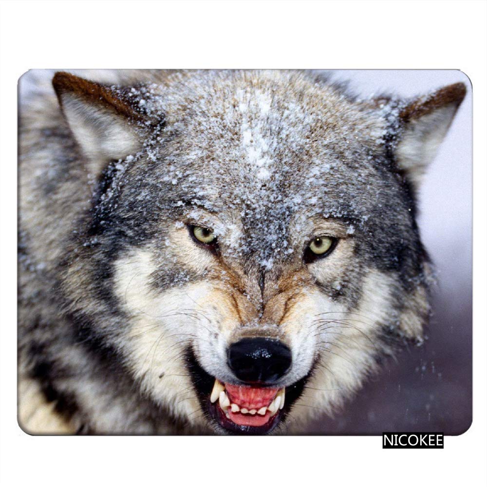 Nicokee Wolf Gaming Mousepad Angry Wolf in The Snow Mouse Pad Mouse Mat for Computer Desk Laptop Office 9.5 X 7.9 Inch Non-Slip Rubber
