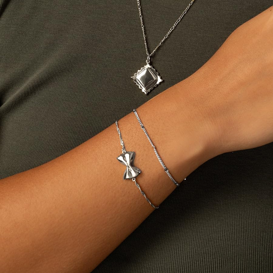 Image of Wanderlust + Co Bow Tie Pasta Bracelet 14K Gold /Rhodium Plated Jewelry Hypoallergenic Shower-safe
