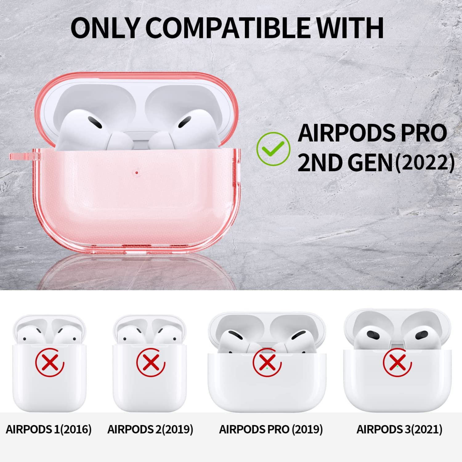 Airpod Pro 2nd PERSONALLY YOURZ Case Cover Compatible with Airpod Pro 2 (2022) Transparent Airpod Pro 2nd Generation Case with Carabiner & Nylon String-Support Wireless Charging (PEACH) - Image 2