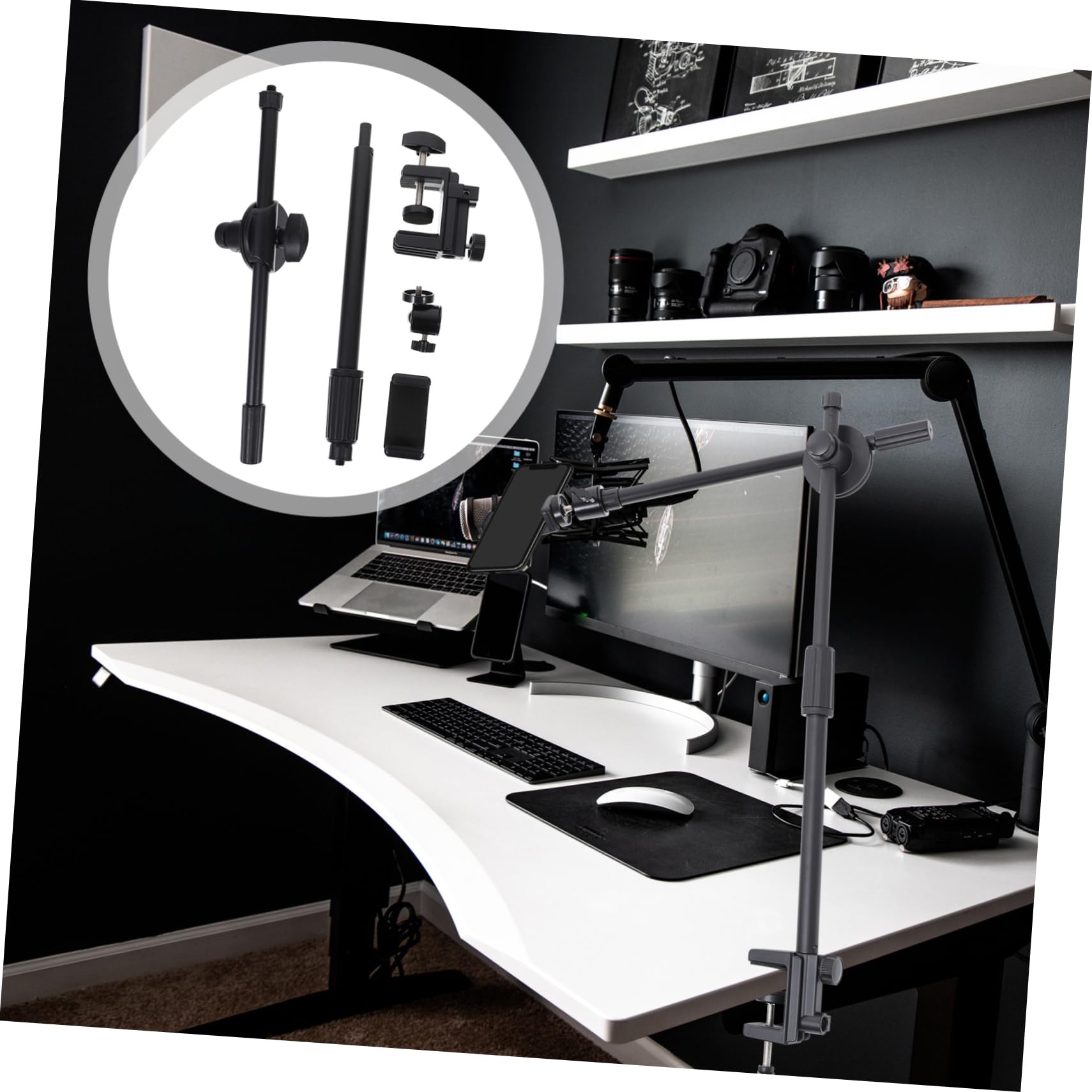POPETPOP Soporte para Teléfono Móvil de Escritorio y Cabecero, Brazo Flexible Articulado 360°, Ajustable, Negro, para Grabación de Vídeo