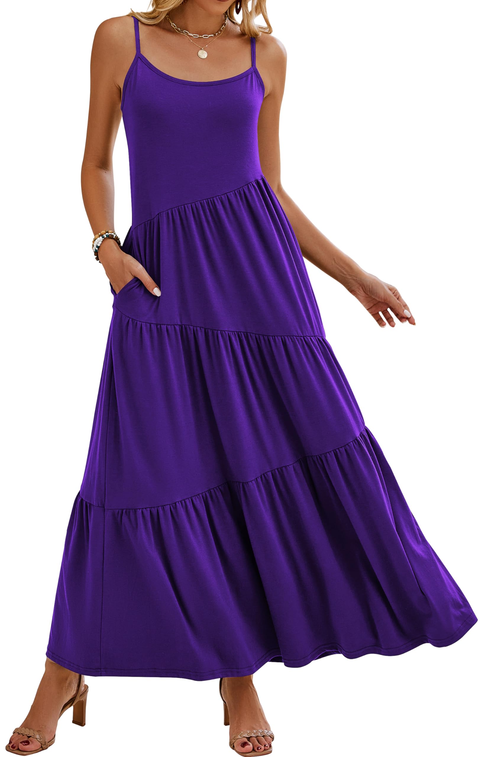 Naggoo Womens Summer Sleeveless Maxi Dresses Casual Beach Spaghetti Strap Long Dress Sundresses