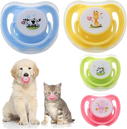 Miniatura 6 de Kitten Pacifier Set, 4Pcs Cute Safe Silicone Puppy Pacifier with Dust Cover, Soothing Teething Chew Toys for Pets