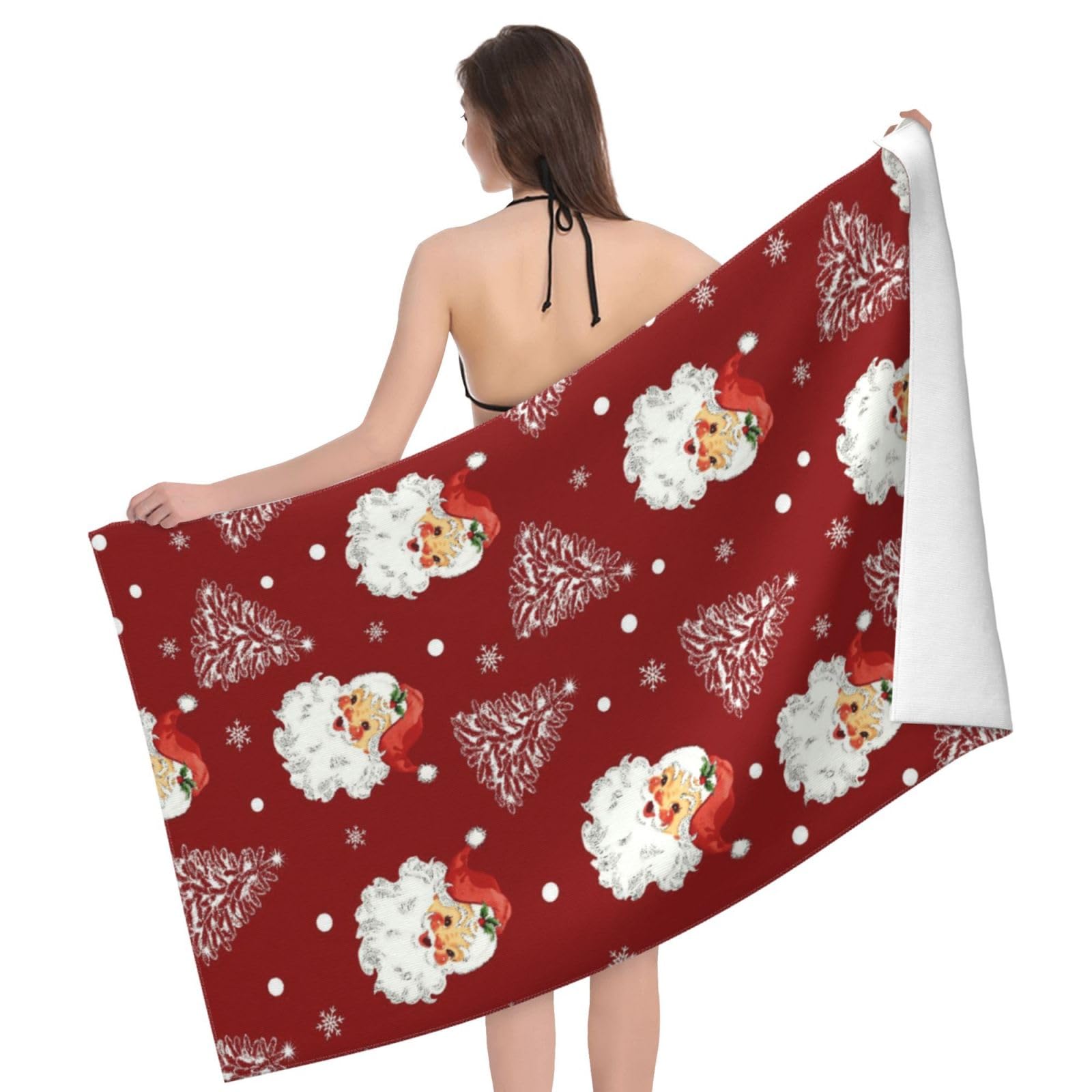 Newhomestyle Christmas Red Santa Claus Beach Towel, Cute Xmas Tree Quick Dry Absorbent Bath Towel, Women & Girl Thin Lightweight Pool Towel for Travel Yoga Swim Spa - 77X153cm/ 30x60 Inch โ image 1