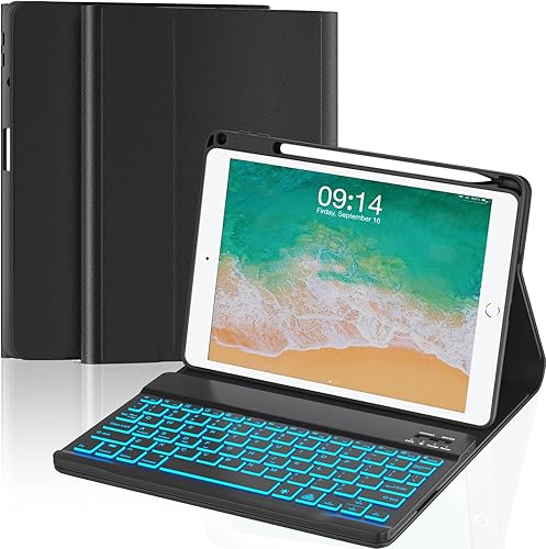 Funda para teclado para iPad de 9.7 pulgadas, 6 generación, 5 generación, Air de 2 generación 201820172014 con soporte para lápices, teclado