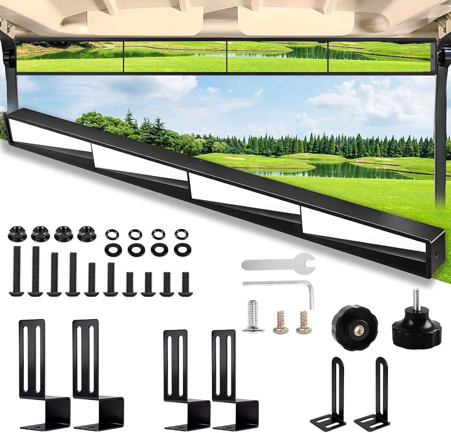 No Drilling Golf Cart Rear View Mirror, 4 Panel Wide Angle Rearview Mirrors for 3/4" & 1.0" Square Rail Club Car, Yamaha, EZGO TXT Panoramic with No Blind Spots (Not Fit EZGO RXV Model)