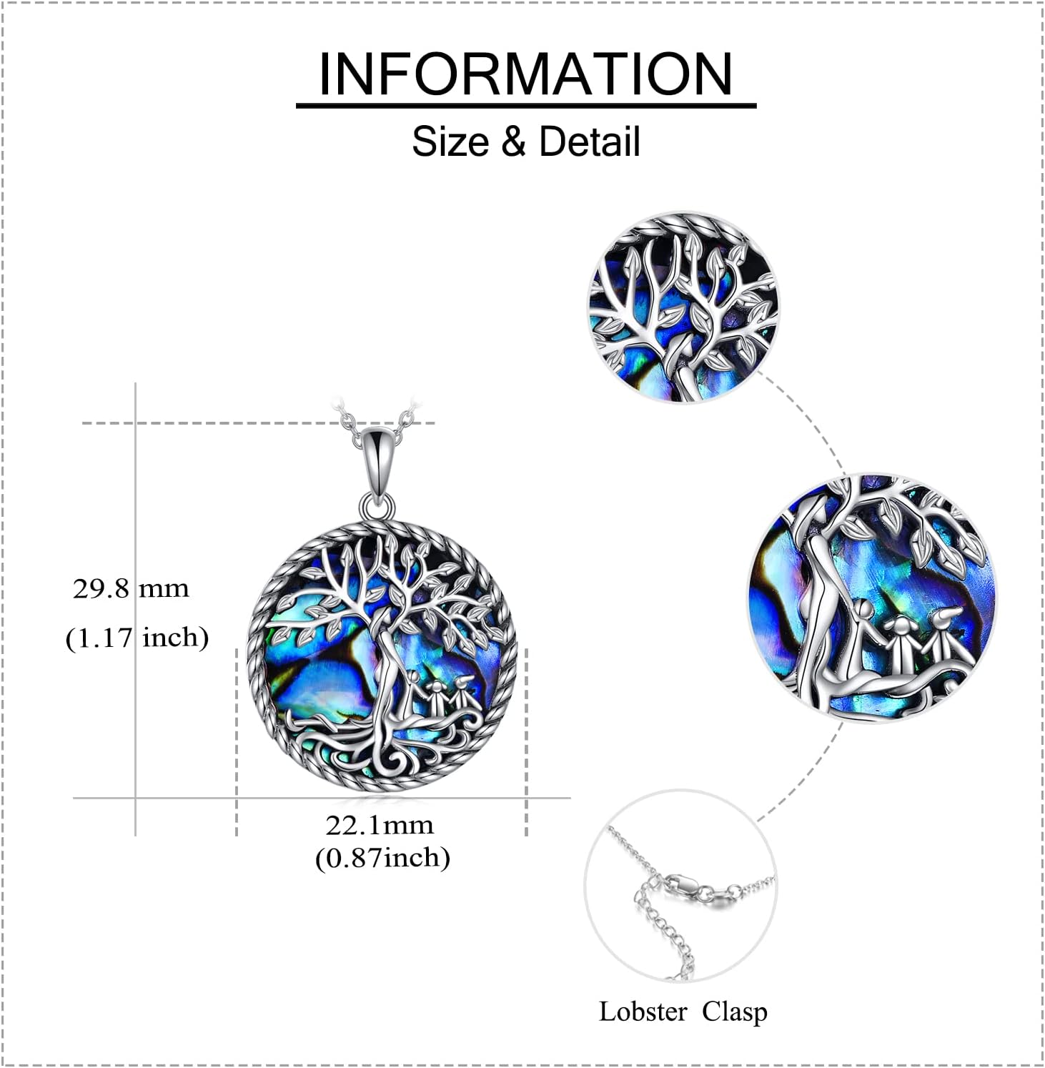 ONEFINITY Tree of Life Necklace for Women Sterling Silver Abalone Shell Crystal Tree of Life Pendant Necklace Family Tree Jewelry for Mom Daughter Sister Girls Christmas Gifts - Image 4