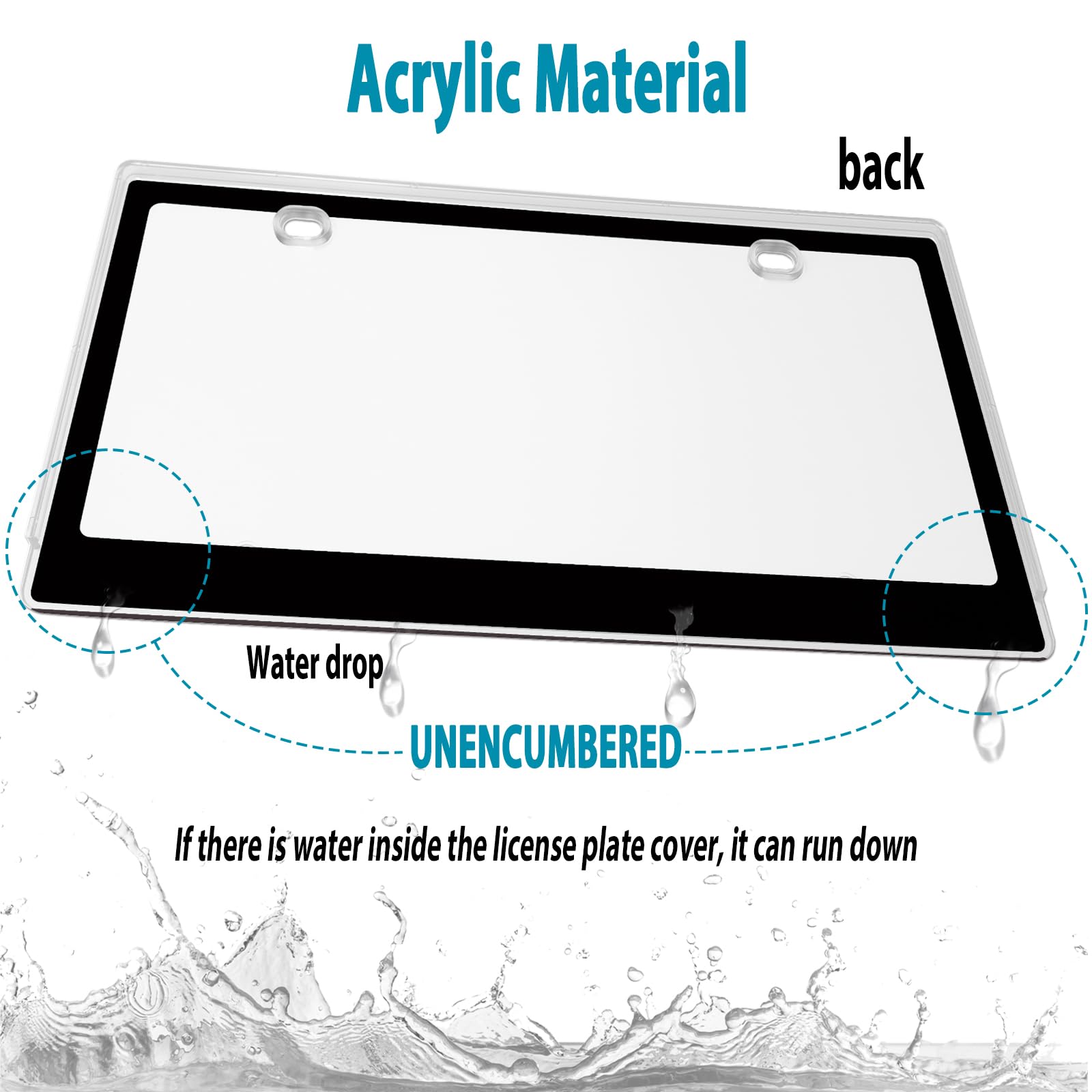 BGGTMO Clear License Plate Covers- Black Car Tag Frame, Unbreakable Number Plate Protector with Screws Caps and Rattle Proof Pads, 2 Pack for Front Rear