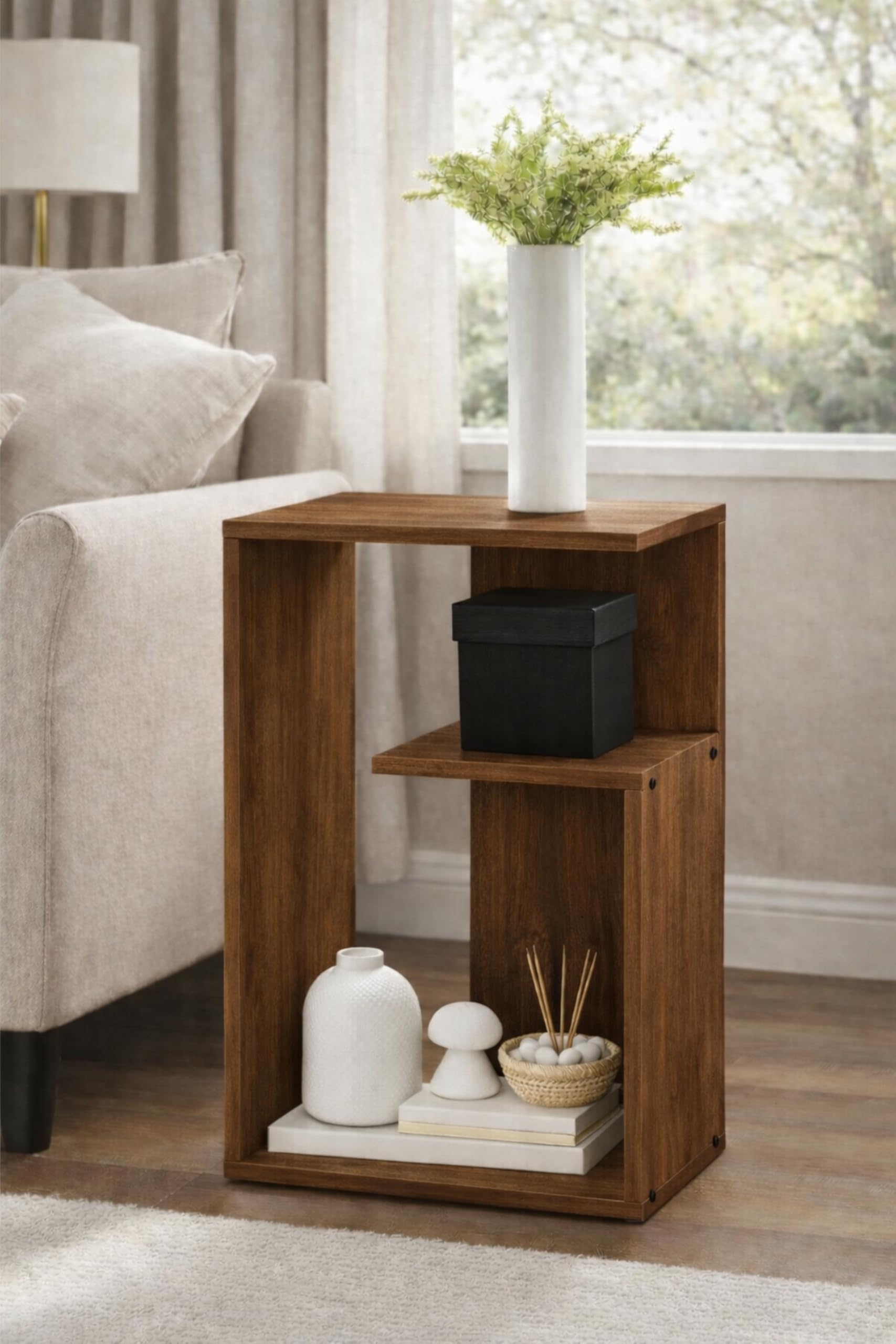 Wooden Modern End Table, Home Decor for Living Room Plant Stand, Bed Side Table I Finish-Suede DIY (ET-M Walnut)-image-38