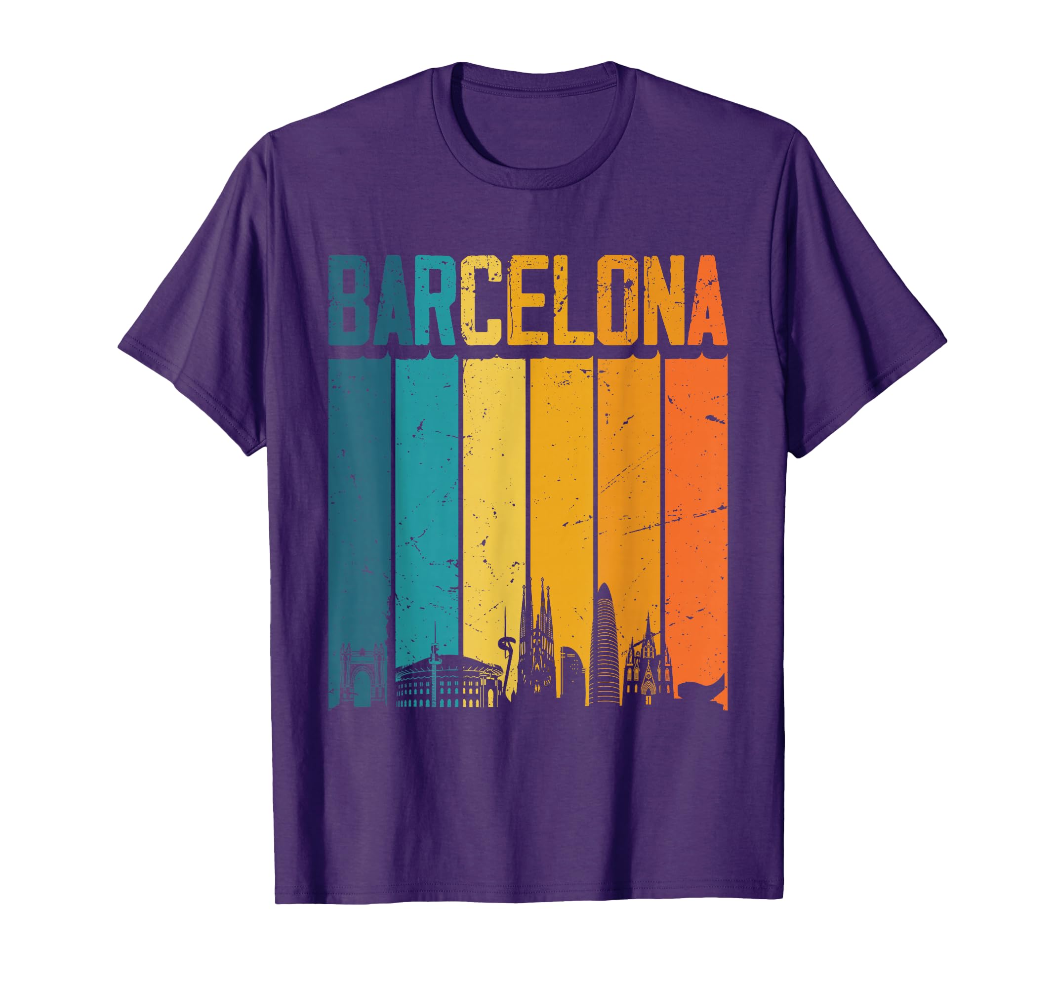 Barcelona Spain Retro Vintage Sunset Skyline Barcelona T-Shirt