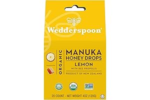 Wedderspoon Organic Manuka Honey Drops with Lemon and Bee Propolis