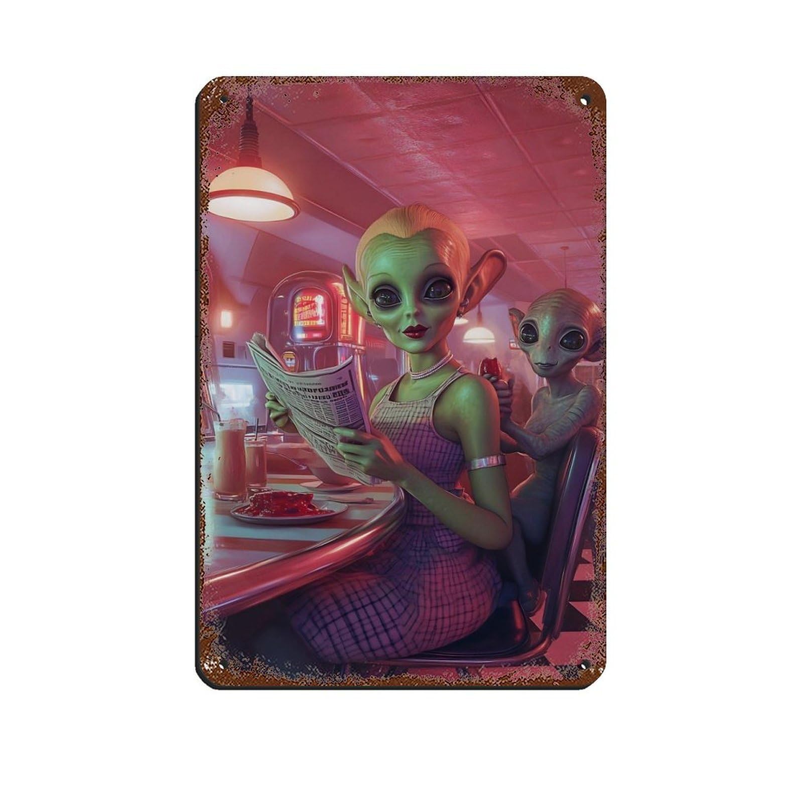 Retro Sci-Fi Art, Futuristic Café Tin Sign Vintage Metal Pub Club Cafe Bar Home Wall Art Decoration Poster Retro 8x12inch(20x30cm)