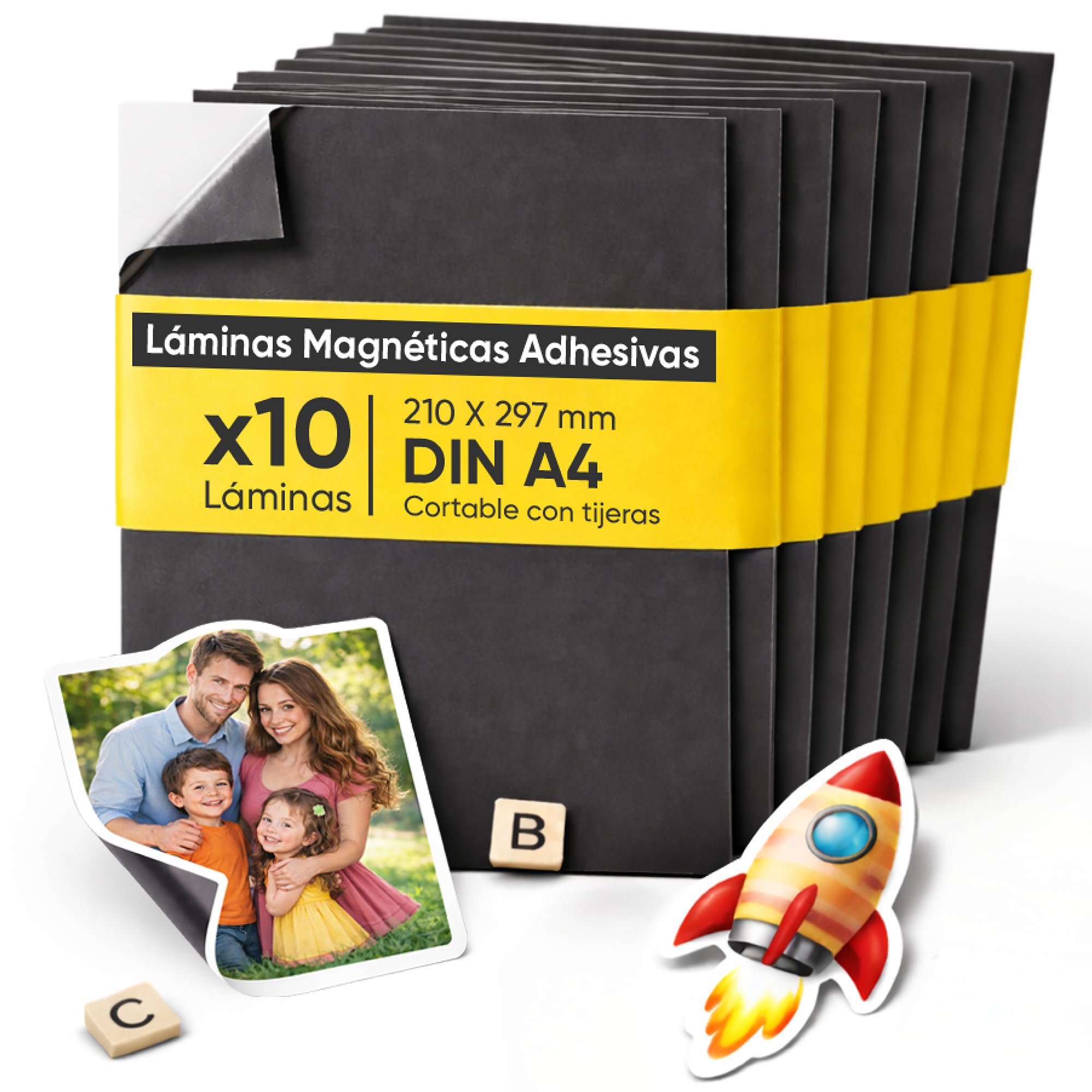 PREVIS Lámina Magnética Autoadhesiva DIN A4 (297 x 210 mm) – Hojas Imantadas Adhesivas para Fotos, Manualidades y Carteles – Película Magnética para Hogar, Escuela y Oficina (Pack 10 Unidades)
