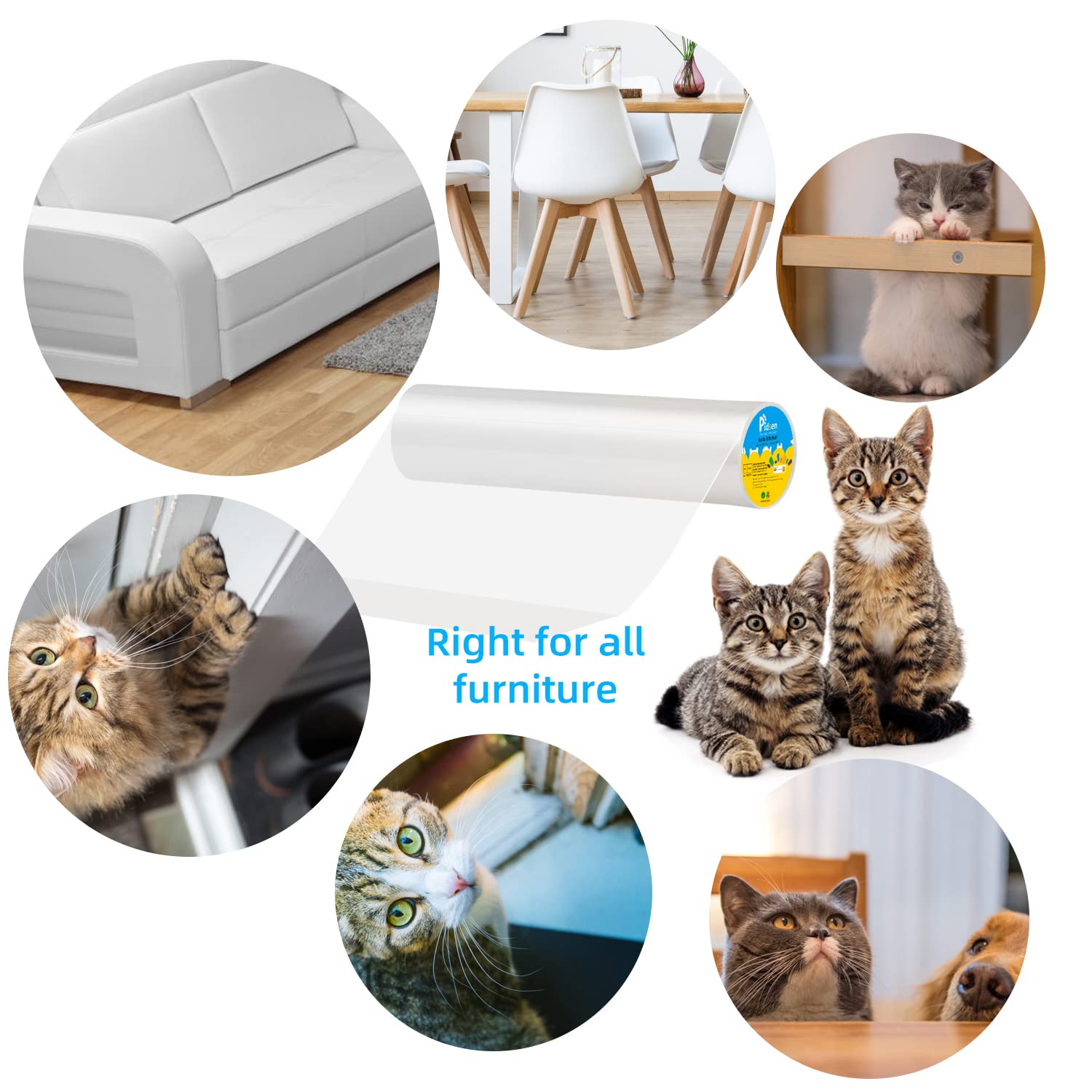 Pidsen Protezione Graffi Gatto, 30x500CM Protezione Antigraffio Nano Nastro Adesivo Divano Gatti Graffi,PVC Anti-Graffio Protector per Divano Porta e Mobili, Protezioni per Mobili per Divani