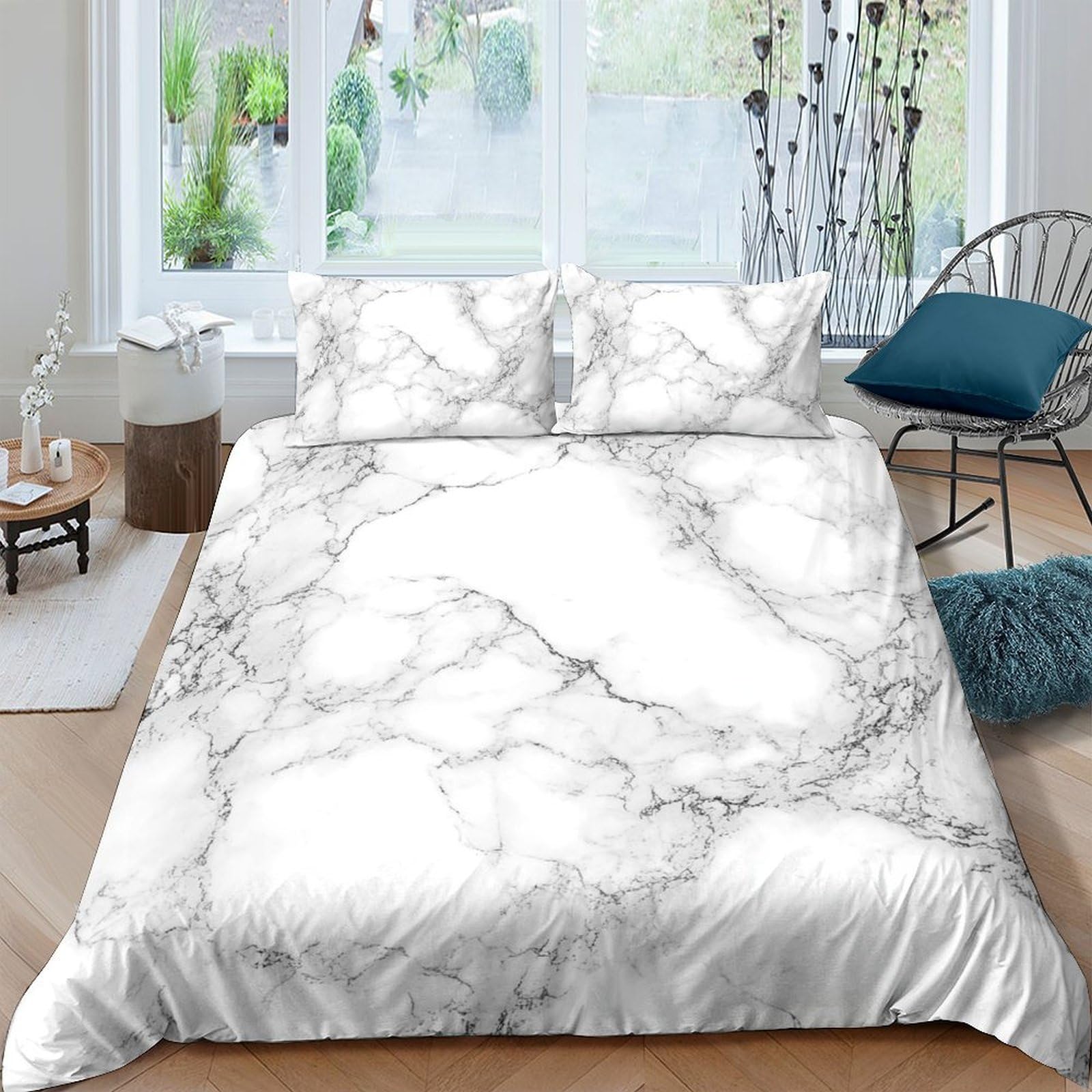 Ctjqhvkz Style-2 3D Printed Marble Pattern Fitted Sheet Microfiber Soft White Grey Stone Texture Bed Cover For Bedroom Guest Room Mattress Protection Single（135X200cm）