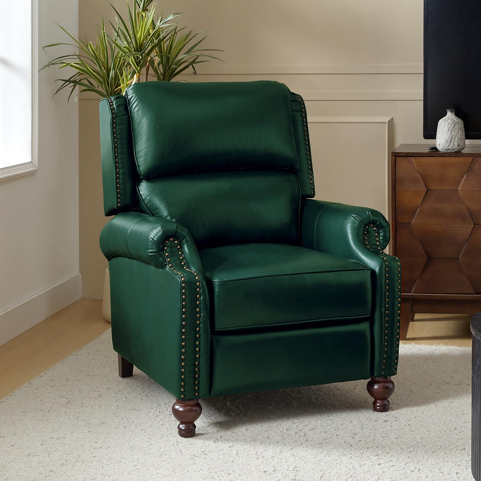 HULALA HOME Genuine Leather Wingback Recliner