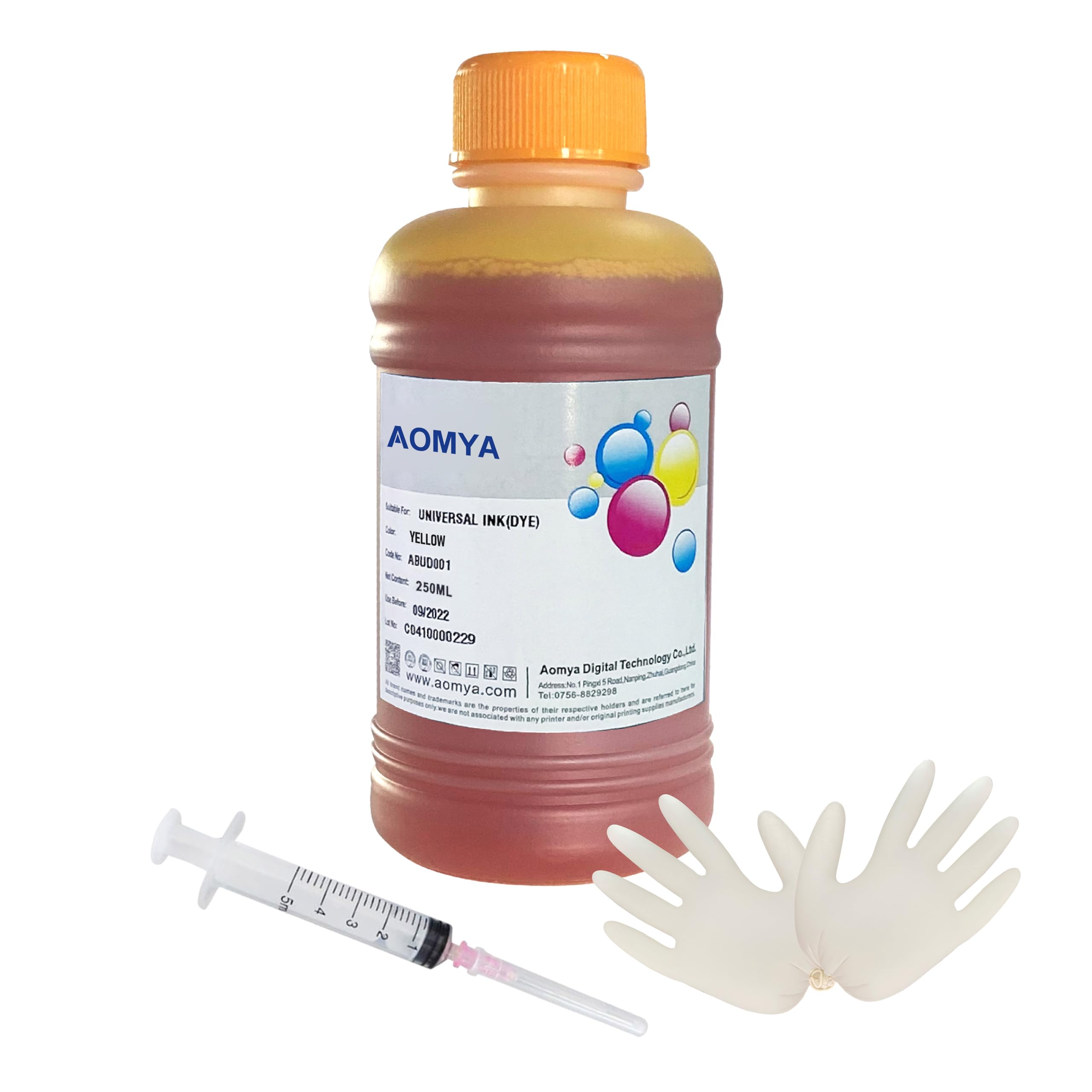 Yellow Ink Refill Kit 250ml Universal Dye Bulk Ink for Canon HP Epsn Brother Inkjet Printers Refillable Cartridge CISS CIS System (9 oz) with Syringe&Glove…