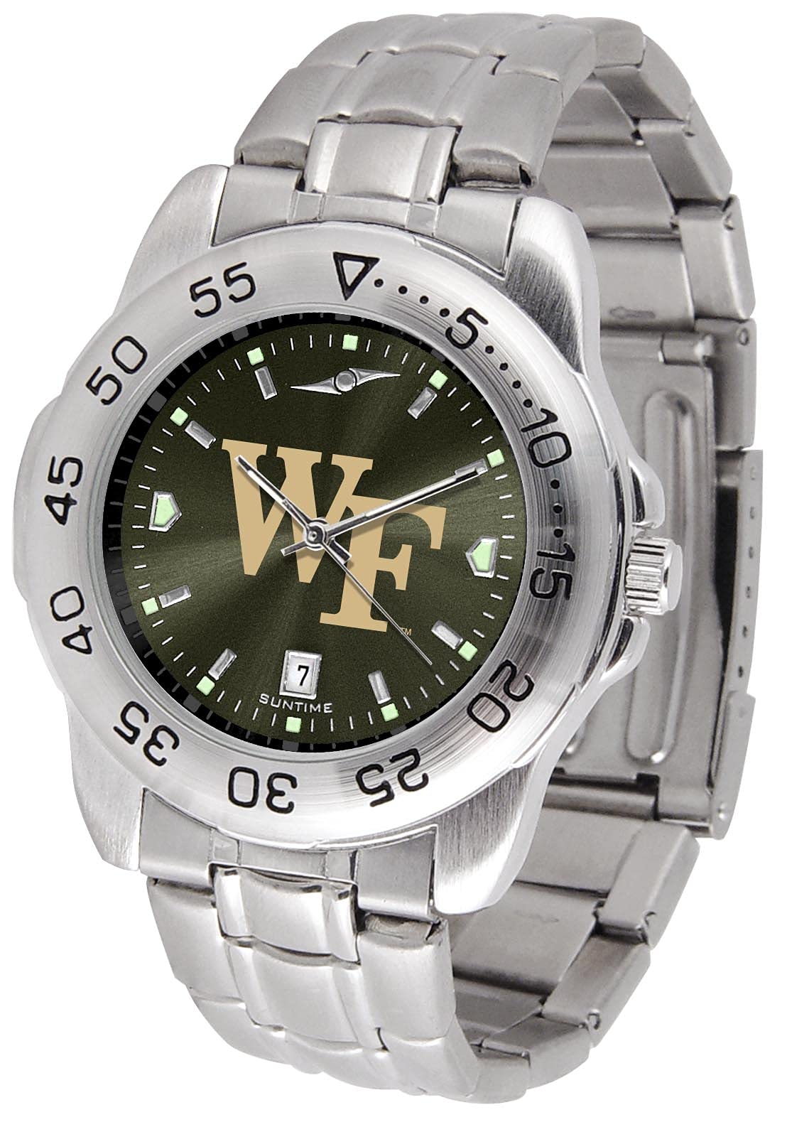 SunTime Men's NCAA Team Sport Watch, 20mm Stainless Steel Strap, Reflective Shiny Dial with Date