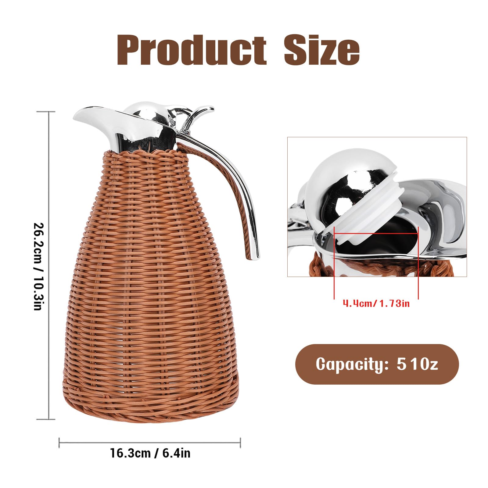 Jenngaoo Thermoskanne Rattan-Geflecht 1,5L