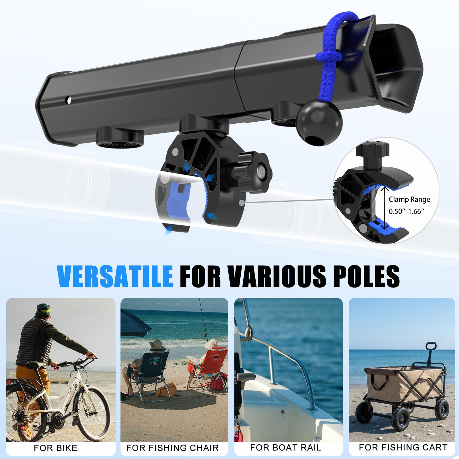 VEXPLO Clamp On Fishing Rod Holder for Bike Bicycle Ebike Scooter Golf Cart