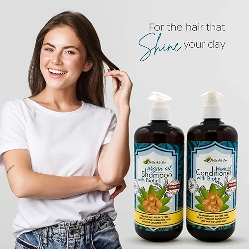 Miniatura 3 de Juego de champú y acondicionador de aceite de argán y biotina  Fórmula de fuerza profesional  Reparación del cabello natural tratamiento hidratante