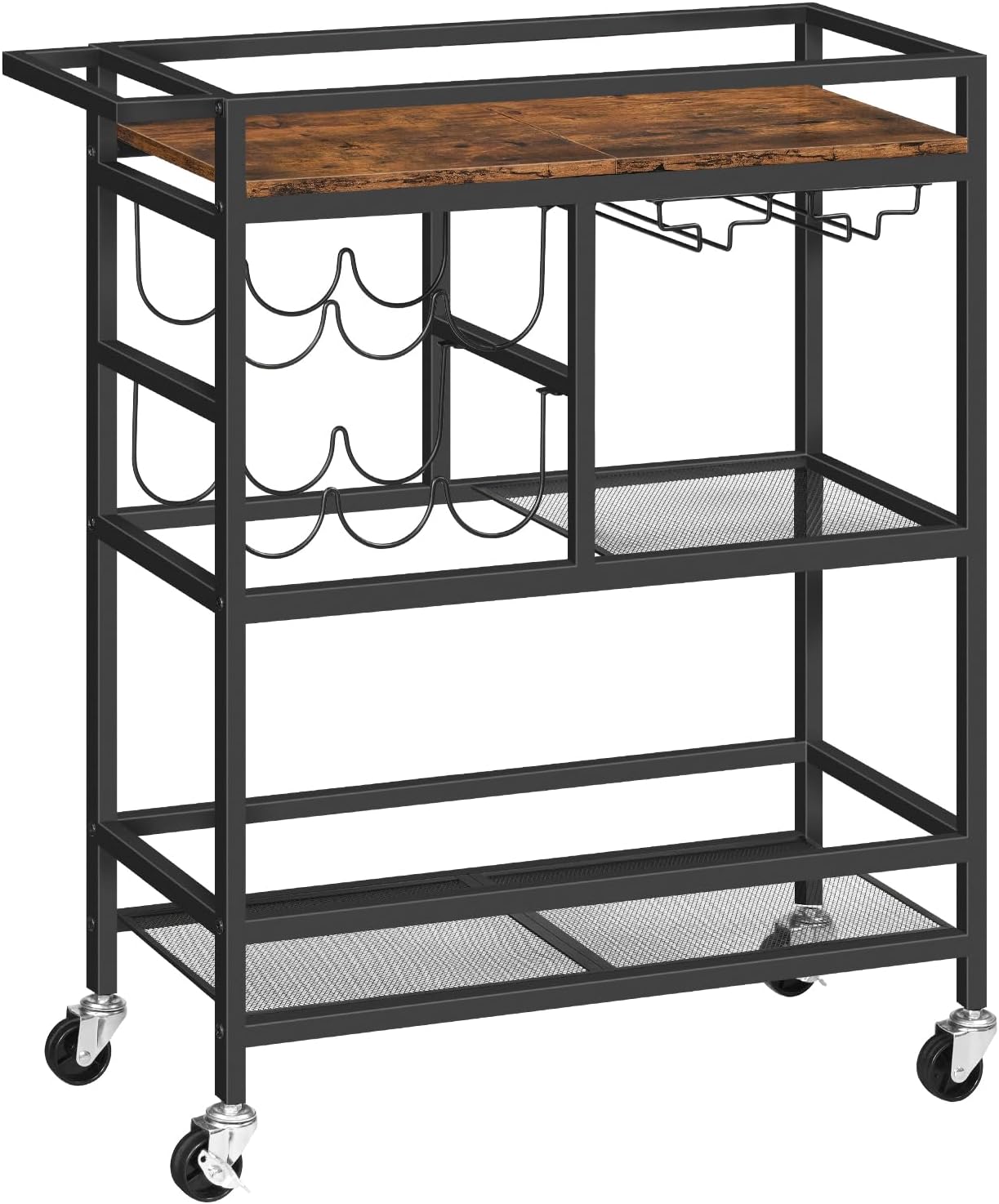 KMOTASUO 3 Tier Bar Carts with Wheels, Rolling Drink