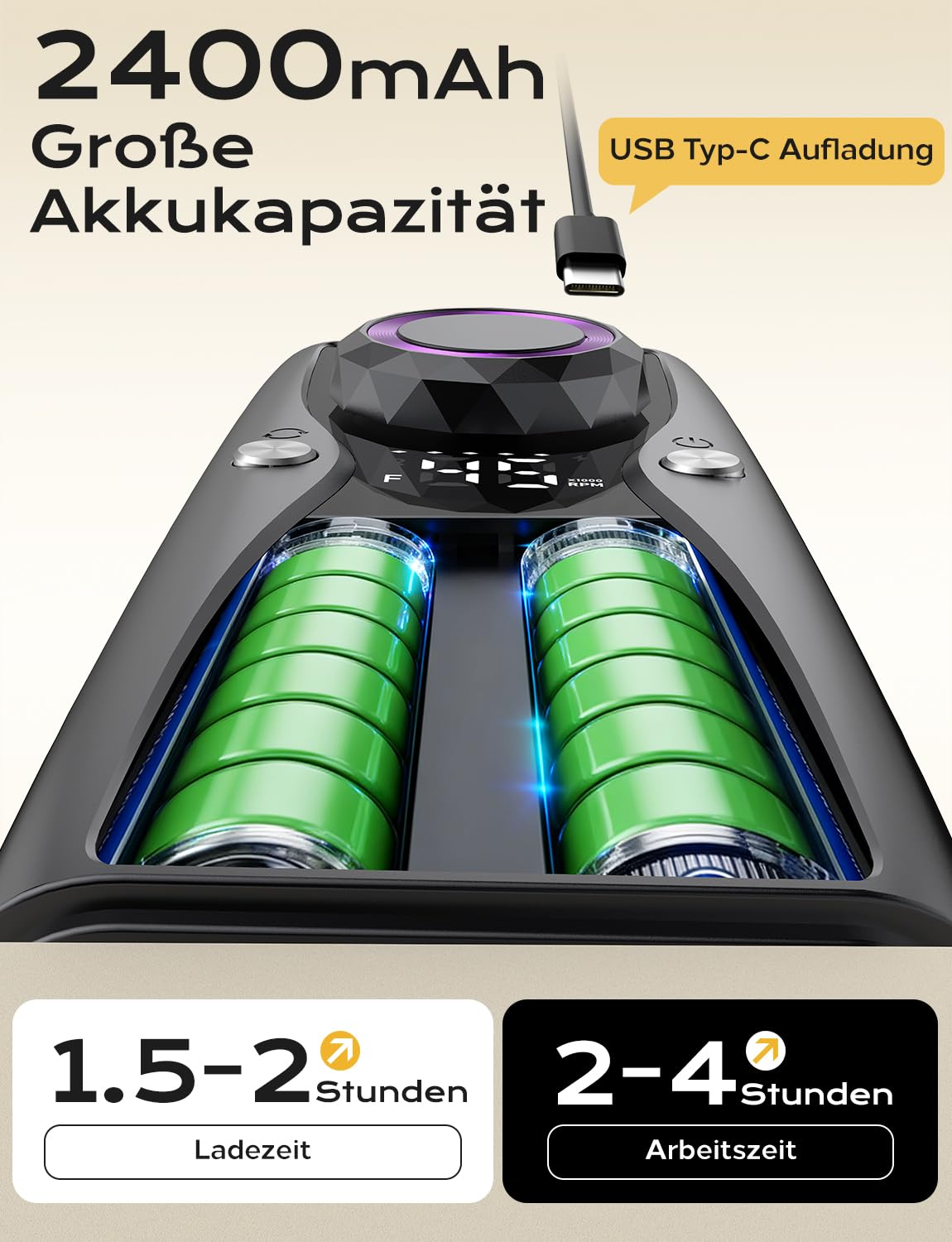 yomanta Nagelfräser Professionell set 45000 RPM Tragbare Elektrische Nagelfräser 10H+Batterielebensdauer Wiederaufladbar Nagelfräser für Gelnägel, LCD-Anzeige Einstellbare Drehrichtung