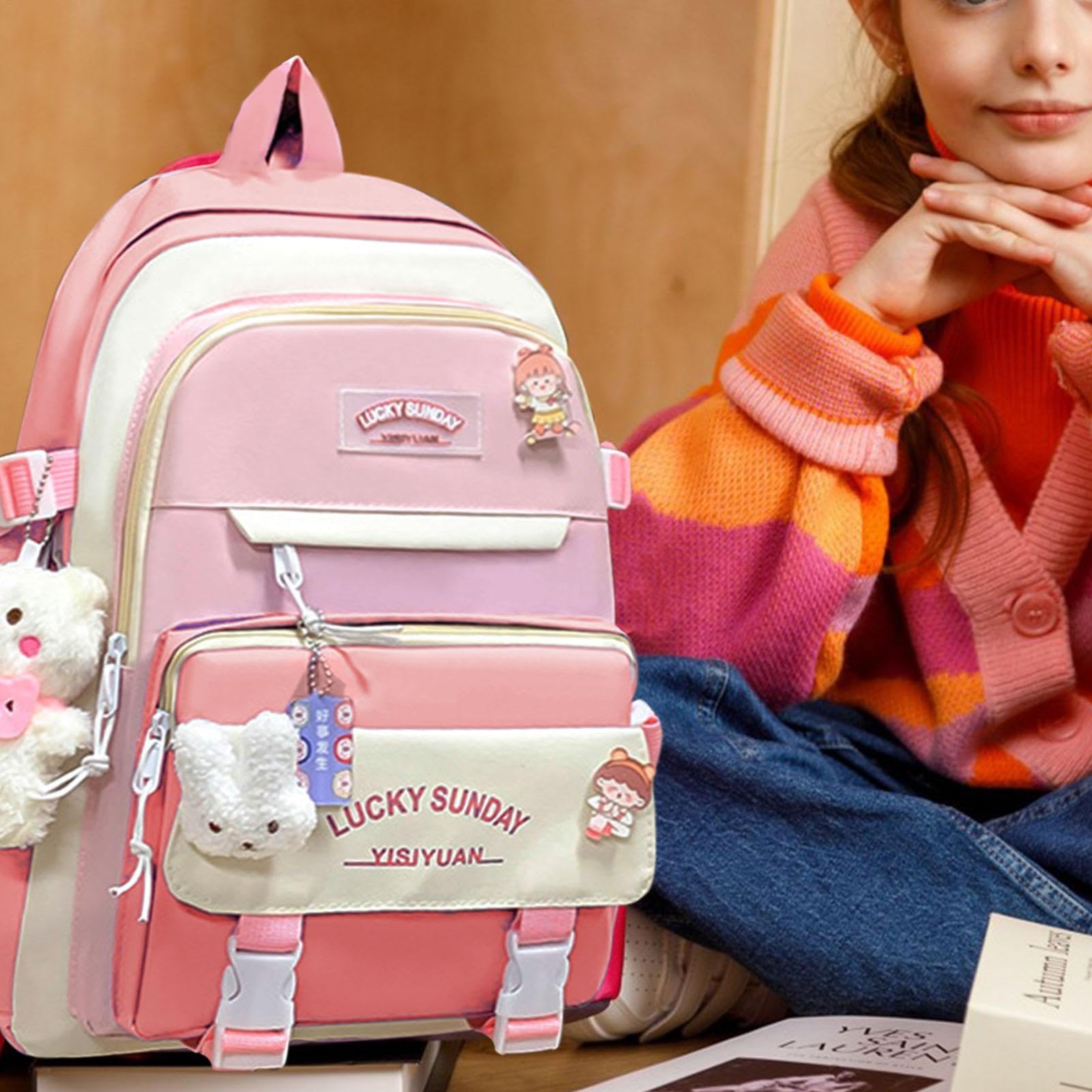 Generisch Juego de mochila escolar para adolescentes, juego combinado para mochilas de lona, mochila escolar para niños, niñas, adolescentes y estudiantes
