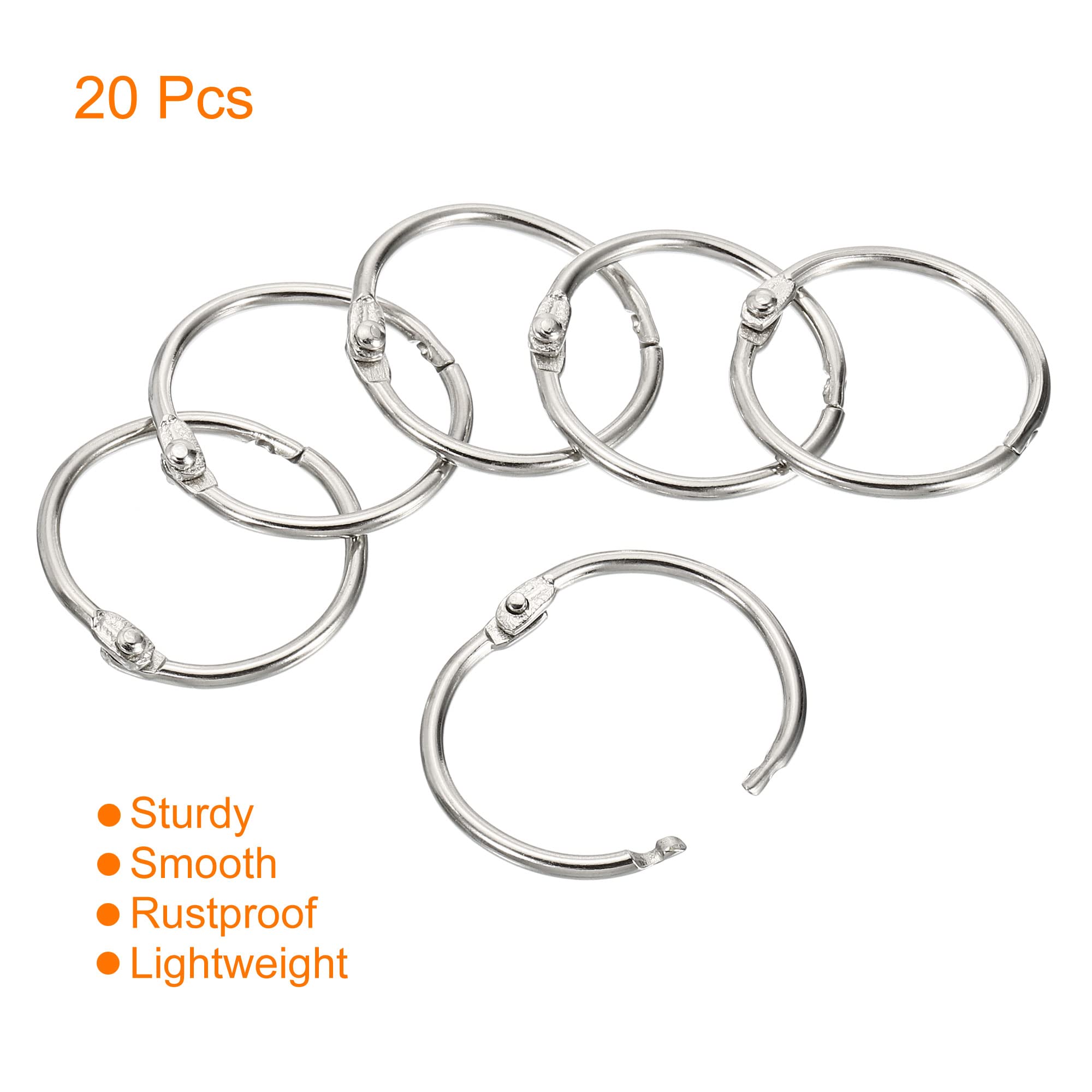 PATIKIL 1.18" Dia Binder Rings, 20 Pack Detachable Metal Book Loose Leaf Rings for Index Cards Scrapbooks Word Cards Silver Tone - Image 3