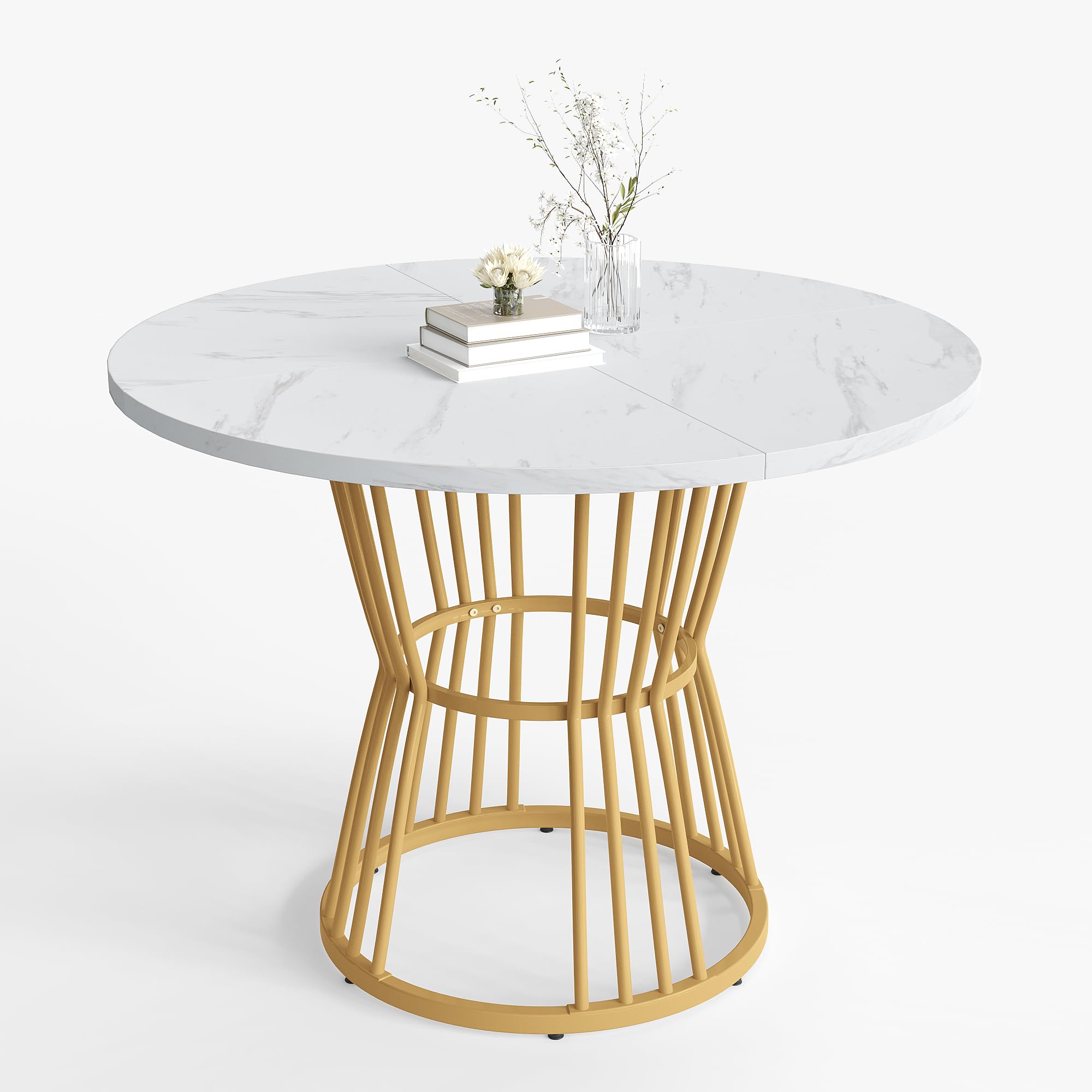 Runder Esstisch 100 cm mit Marmoroptik & Goldbeinen – Stabiler Küchentisch aus MDF mit Metallgestell, weiß-Gold Design für Esszimmer, Wohnzimmer & Homeoffice, Kleiner Tisch für 4 Personen