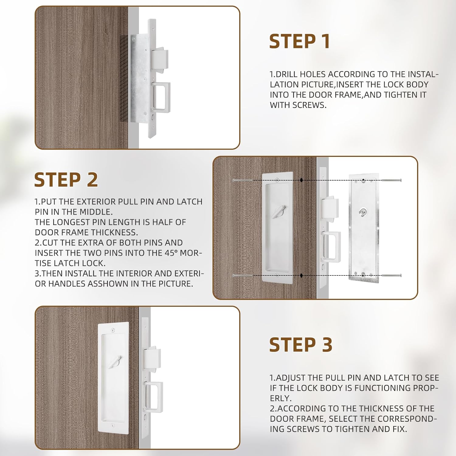 LWZH Privacy Pocket Door Lock Hardware, Hidden Handles, Privacy Pocket Door Lock with Push Automatic Bounce Switch (Silver)