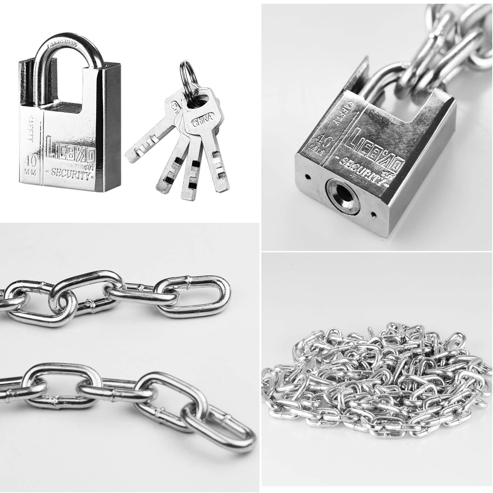 Lucchetto a chiave con catena in acciaio da 1,5 m, lucchetto antifurto di sicurezza for uso domestico e for esterni, dimensioni del lucchetto: 40x62 mm