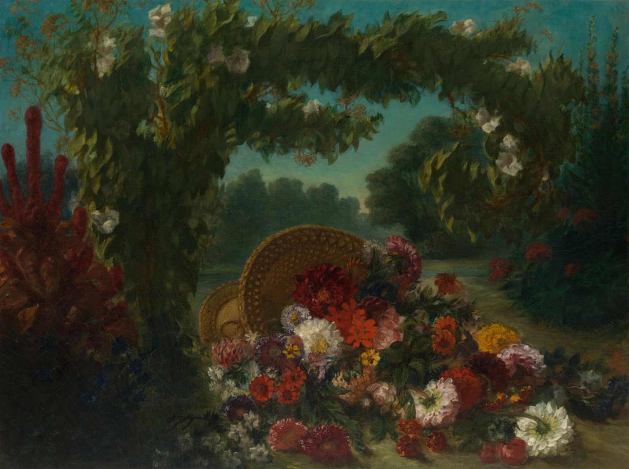 POSTERIIk Famous Modern Artwork Art Mural Basket of Flowers by Ferdinandeugene Delacroix Oil Paintings Pictures for Home Decor 60x90cm