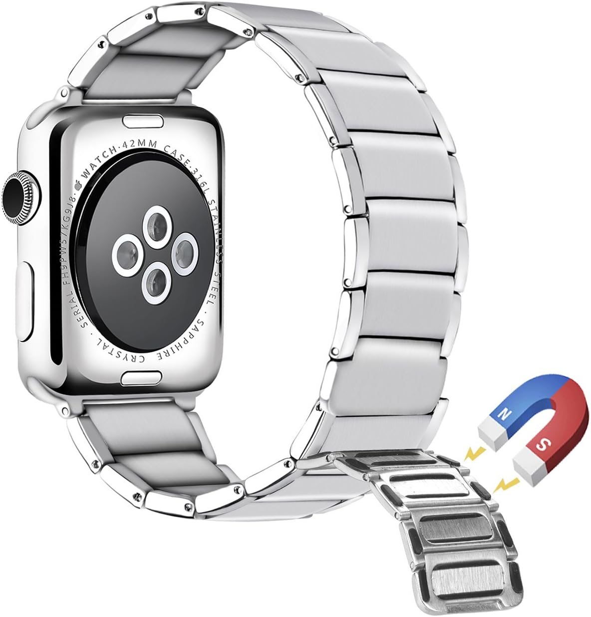 LOYUT Band Compatible for Apple Watch 38mm 40mm 42mm 44mm ，Women/Men Stainless Steel Metal Strap ， Adjustable Magnetic Buckle Replacement Bands for iWatch Sport Edition Series 4 3 2 1 Silver 38mm