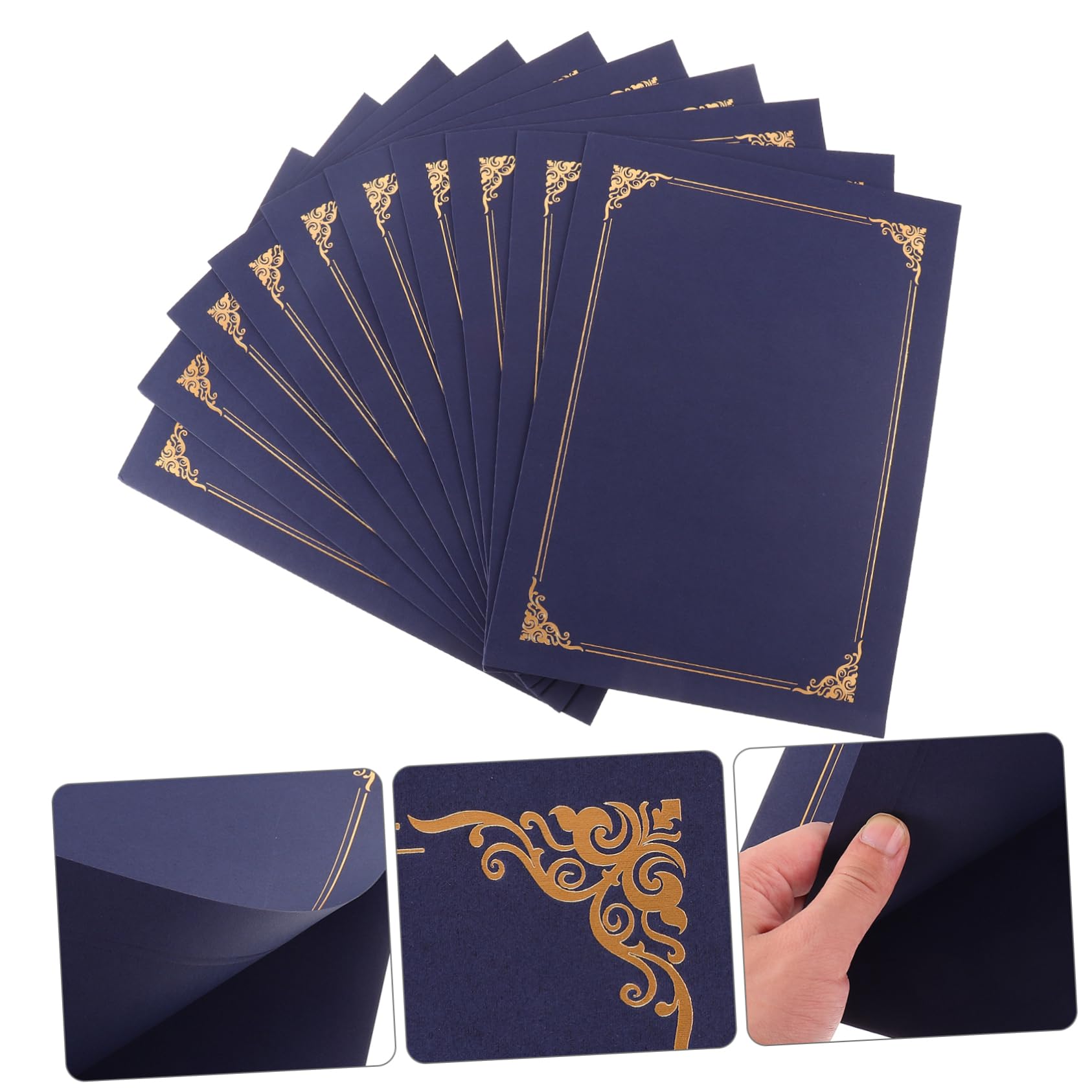 HOMSFOU Couverture De Certificat Bleue Lot De 10 En Papier Finition Dorée, Protection Horizontale Et Verticale Pour Diplômes Et Documents, Utilisation Bureau Et Domicile