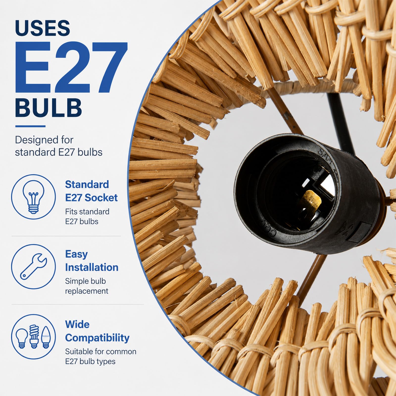 Alpinaluz Lampa Wisząca Sufitowa E27 Naturalny Rattan Jak Wiklina 50 cm
