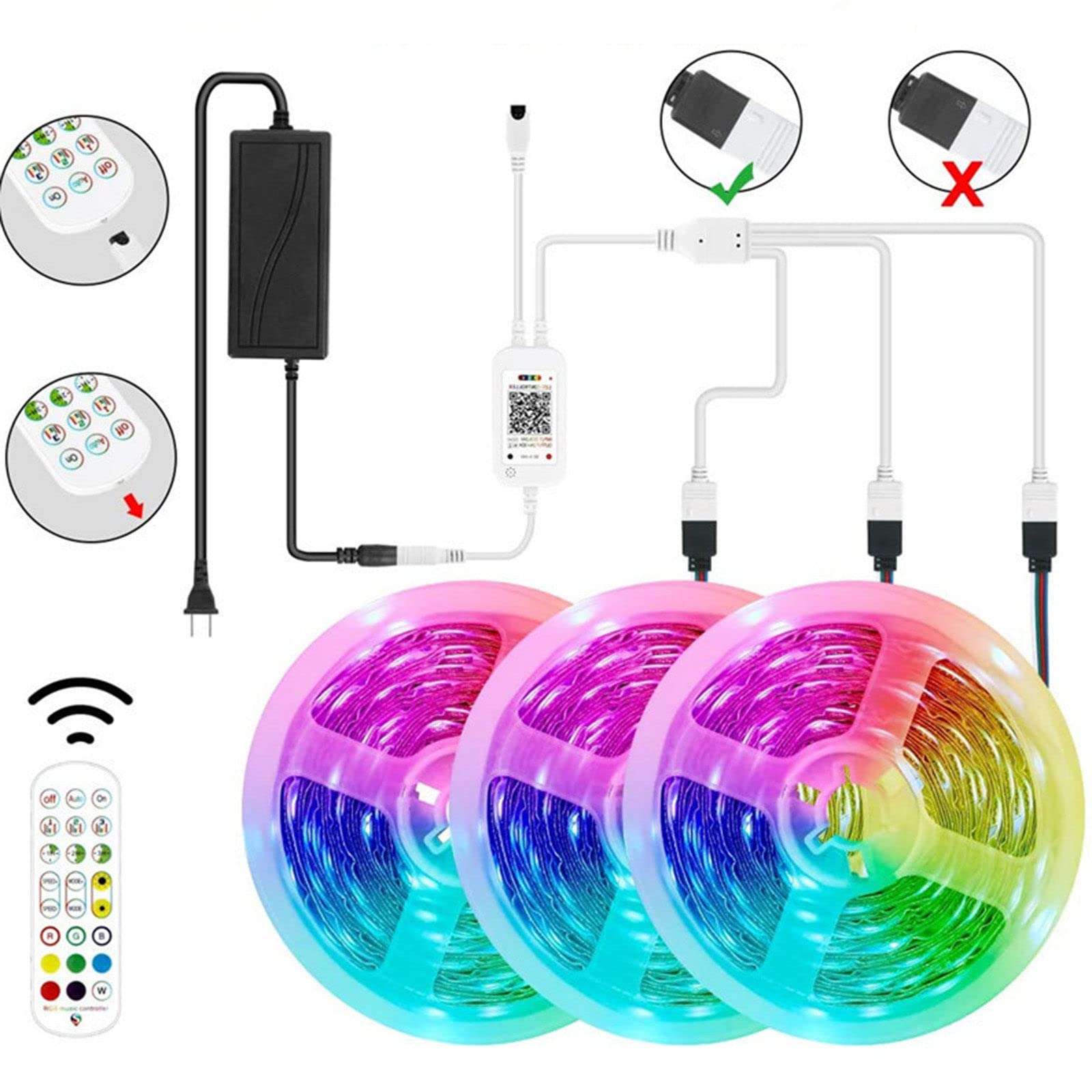 Set di Strisce Luminose per Musica Intelligente RGB (5 m/10 m/15 m), Set di App per Controller a 24 Tasti, Strisce Luminose per Atmosfera ad attivazione vocale per Interni ed Esterni,15m