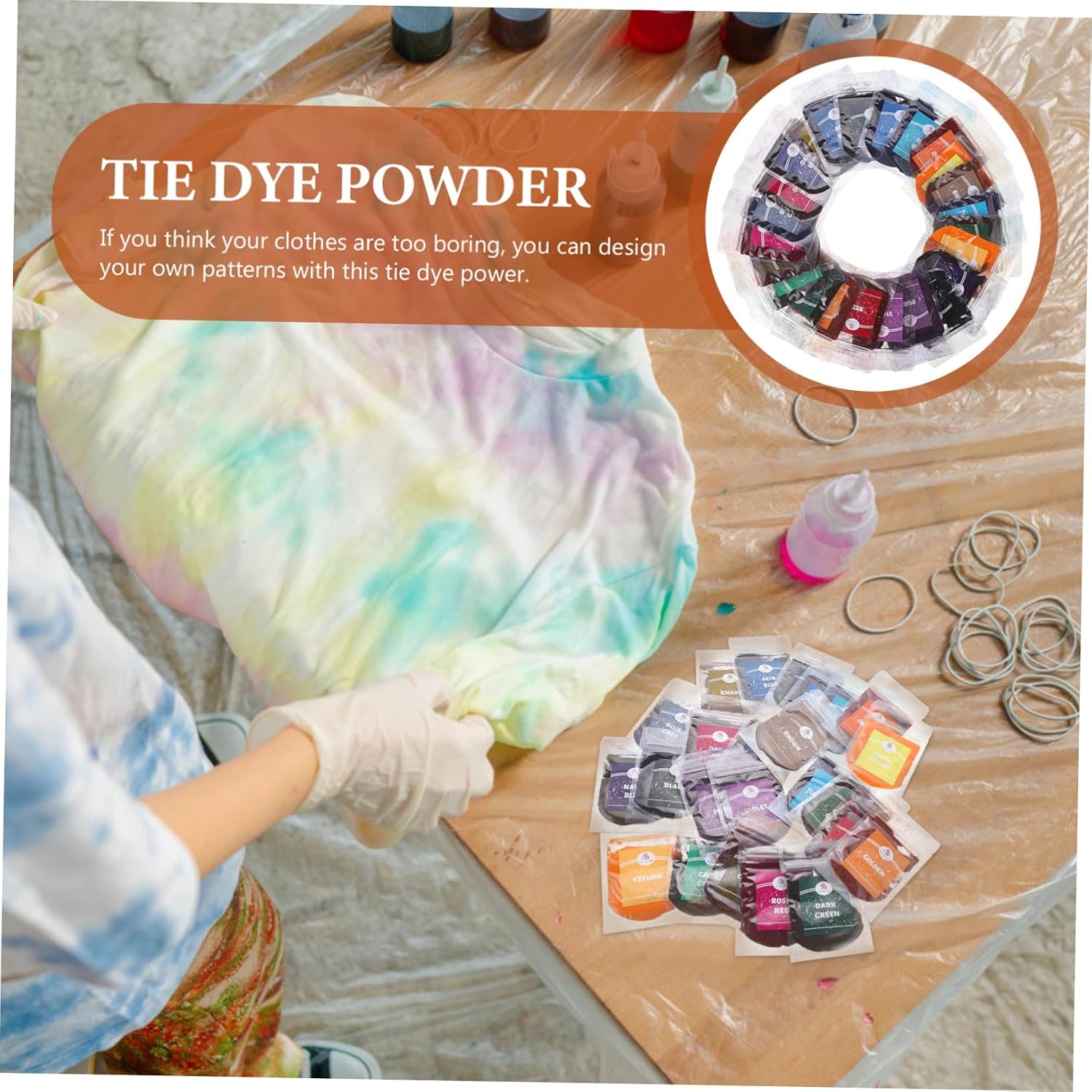 VILLCASE 24Bags Permanent Tie Dye Powders for DIY Dyeing Bright Colors for Adults for Tie Dye Parties and Halloween Decorations