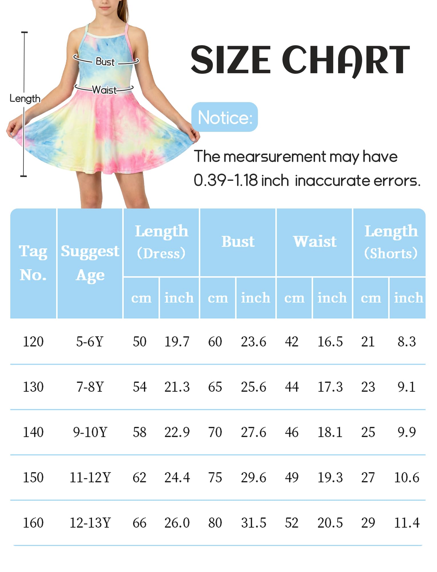 Mädchen Tenniskleid Kinder Ärmellos Sportkleid + Shorts Golf Tennis Sport Kleidung Set Training Bekleidung Sportsanzug Jogging Workout Tie Dye Kleid