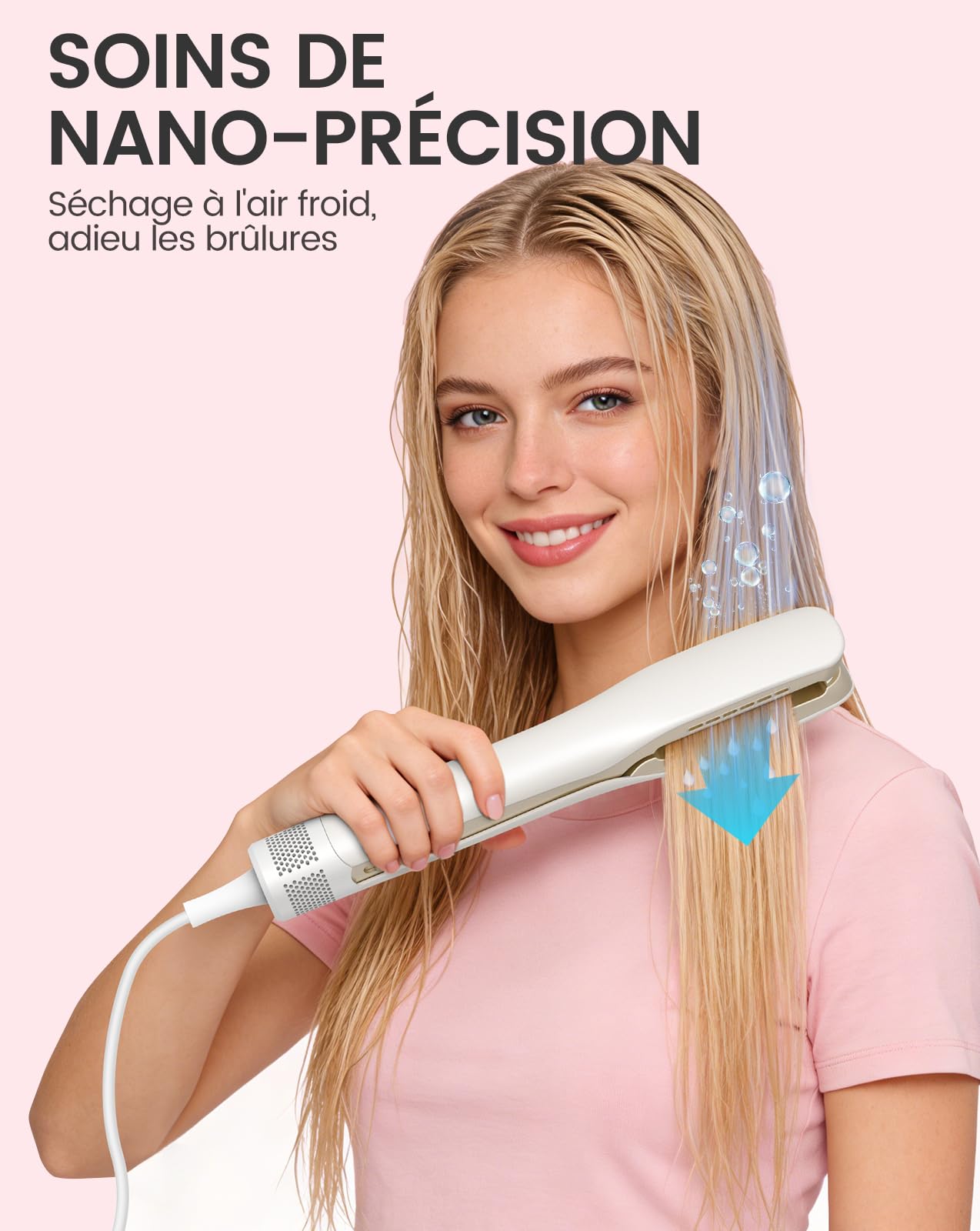 HOMEASY Lisseur Cheveux 2-en-1 : Séchage + Lissage Instantané - Fer à Lisser Professionnel, Technologie Lonique & Nanofibre, 3 Températures + 2 Vitesses, Écran LCD - Lisseur Boucleur Pour Tous Cheveux