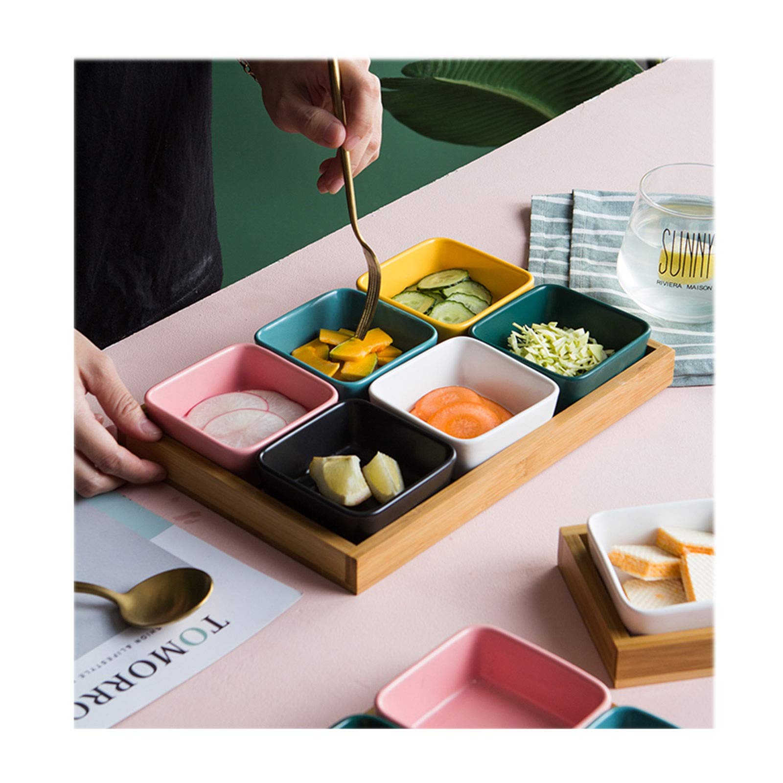 Dipschälchen Tauchschalen Set mit Tray-Gewürz-Teller Porzellan-Gewürz-Geschirr Süßigkeitengerichte Nussschalen Mehrzwecksauce-Gerichte für Tomaten Soja BBQ und andere Saucen Schalen ( Color : Blue )